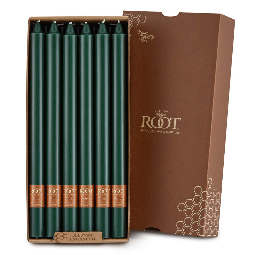 Root Candles Unscented Smooth Arista 12-Inch Dinner Candles (12-Pack) - Dark Green for Elegant Dining, Romantic Dinners & Holiday Decorations