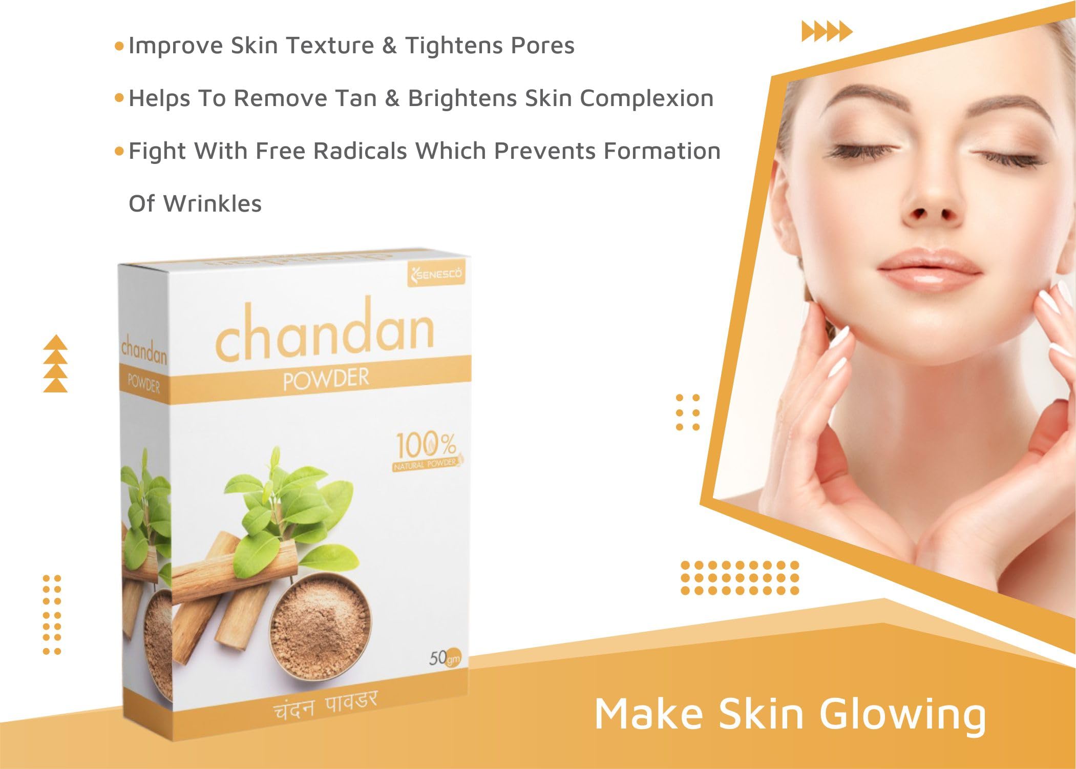 Senesco Pure Sandalwood Powder for Face & Skin Care - 150g (Pack of 3) | Natural Face Pack for Glowing Skin, Acne Treatment & Ayurvedic Beauty Routine