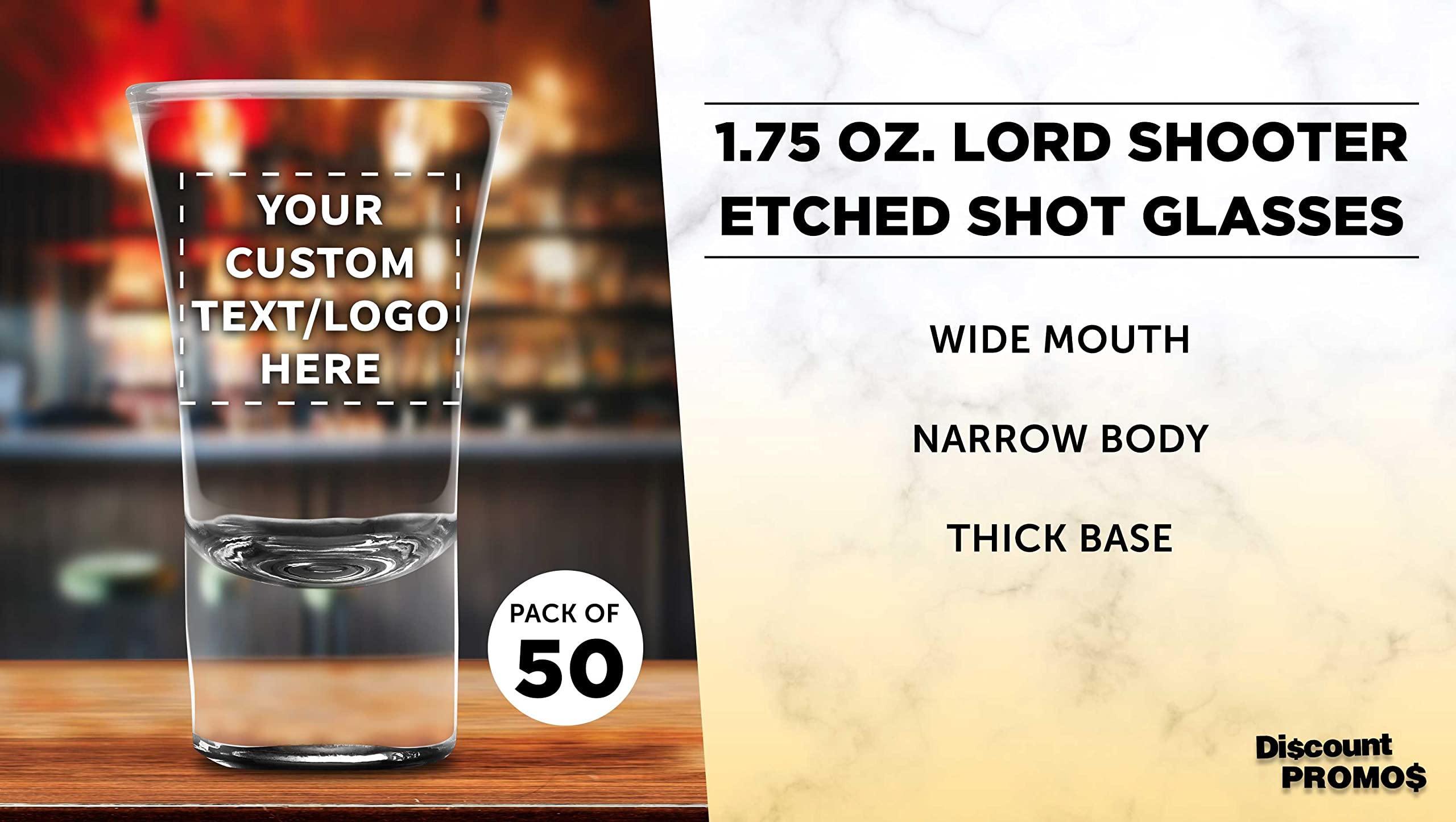 Custom 2 oz. Lord Shooter Etched Shot Glasses - 50 Pack with Personalized Text & Logo - Black Barware for 21st Birthday Parties, Bachelor Parties & Home Bars - Perfect for Cocktail Nights & Gifts