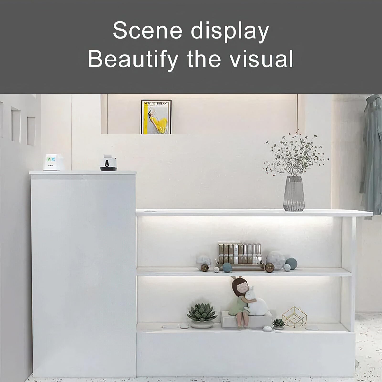 Modern Reception Desk with Lockable Drawer & Open Shelves - 59