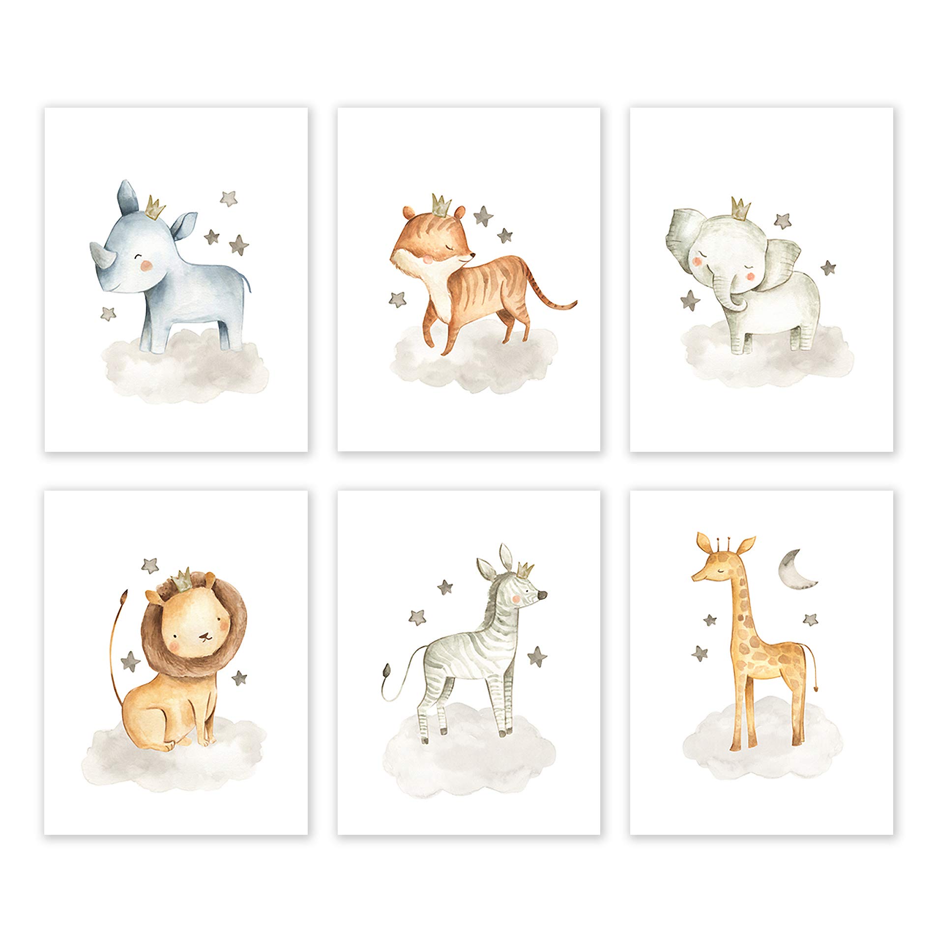 Safari Animal Nursery Wall Art - Set of 6 Unframed 8x10 Prints (Elephant, Giraffe, Lion, Tiger, Zebra, Hippo) - Perfect for Baby Shower Gifts, Kids Room Decor & Bathroom Wall Decor - Jungle Theme Nursery Decorations for Boys & Girls