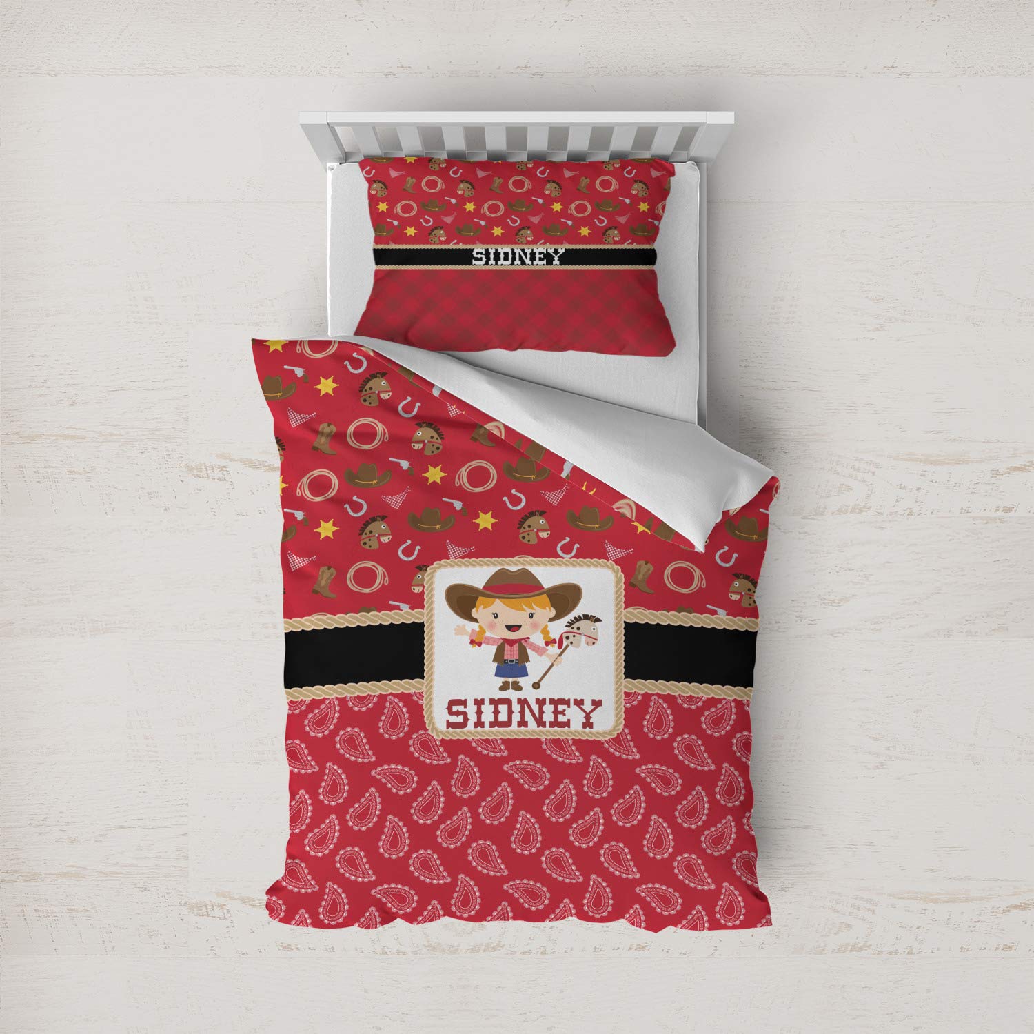 Personalized Red Western Duvet Cover Set Twin Size - Cowboy Themed Bedding for Western Decor, Ranch Style Bedroom & Country Home Decor