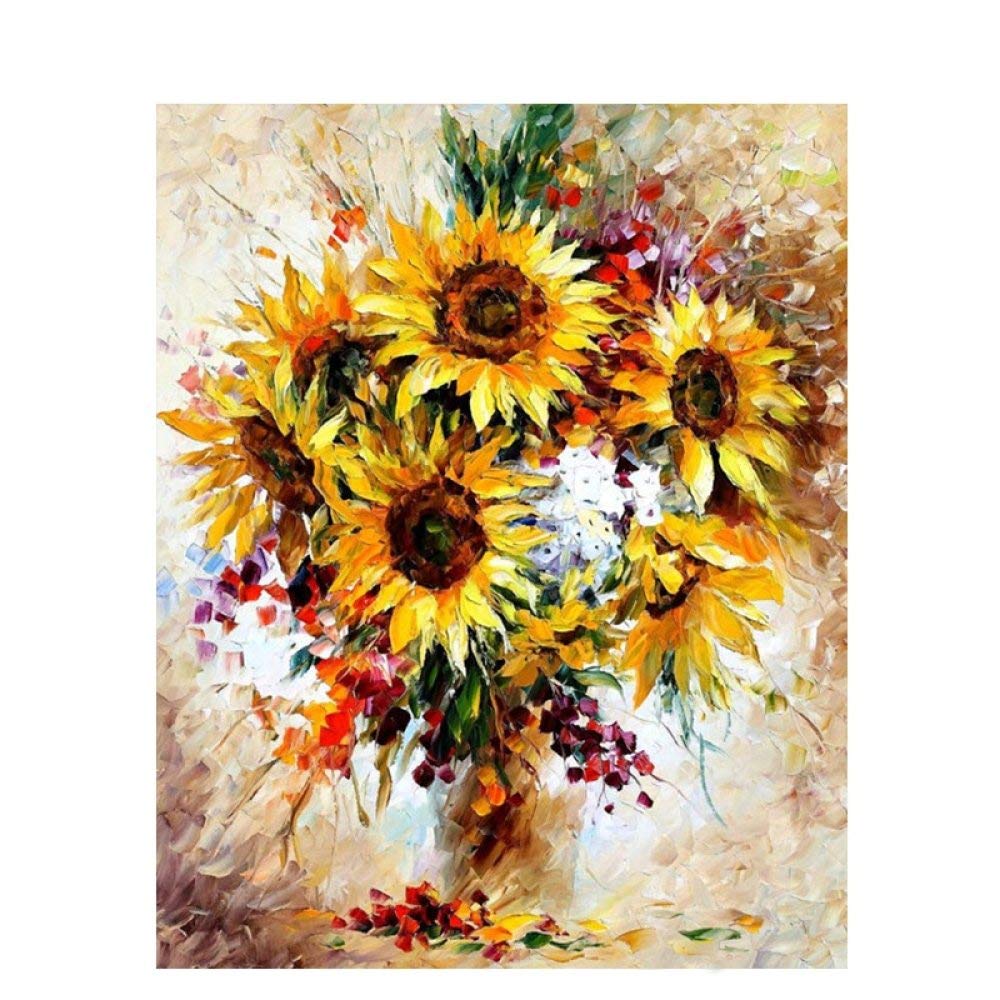 DIY Paint by Number Kit - Yellow Sunflower Oil Painting for Kids, Adults & Beginners (16x20 Inch, 40x50cm) with Wooden Frame, Brushes & Acrylic Paints - Home Decor, Wall Art, Gift Idea for Art Lovers