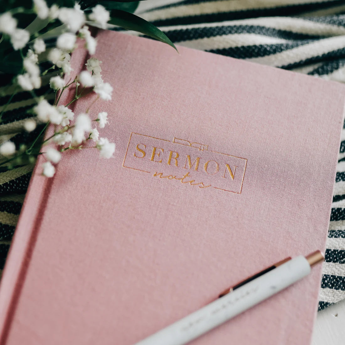 Sermon Notes Journal - Pink Linen Cover Christian Bible Study Notebook for Church, Sermon Reflection & Scripture Writing - Perfect Gift for Women & Teens