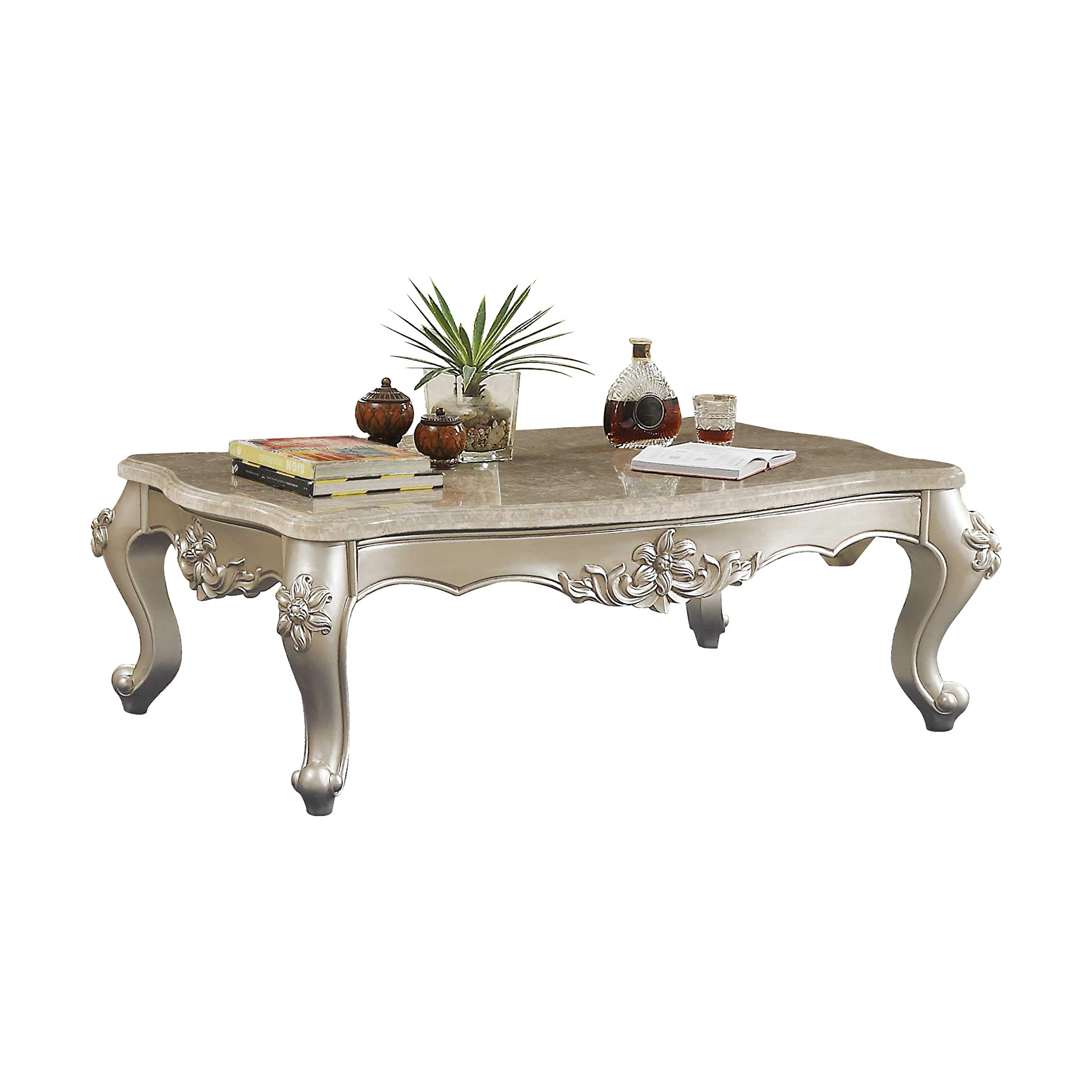 HomeRoots Modern Coffee Table - Engineered Wood & Marble Top in Champagne Finish - Perfect for Living Room, Office & Lounge Decor