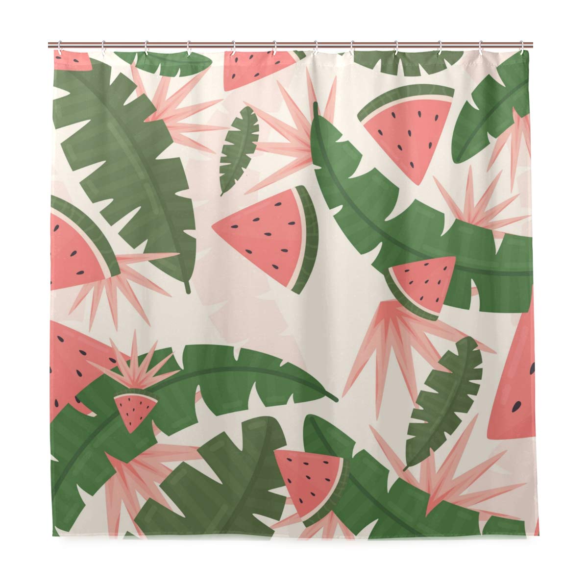 72x72 Tropical Hello Summer Leaves Waterproof Shower Curtain with Hooks - Bathroom Decor for Motels & Home Use | Perfect for Beach-Themed Bathrooms & Vacation Rentals