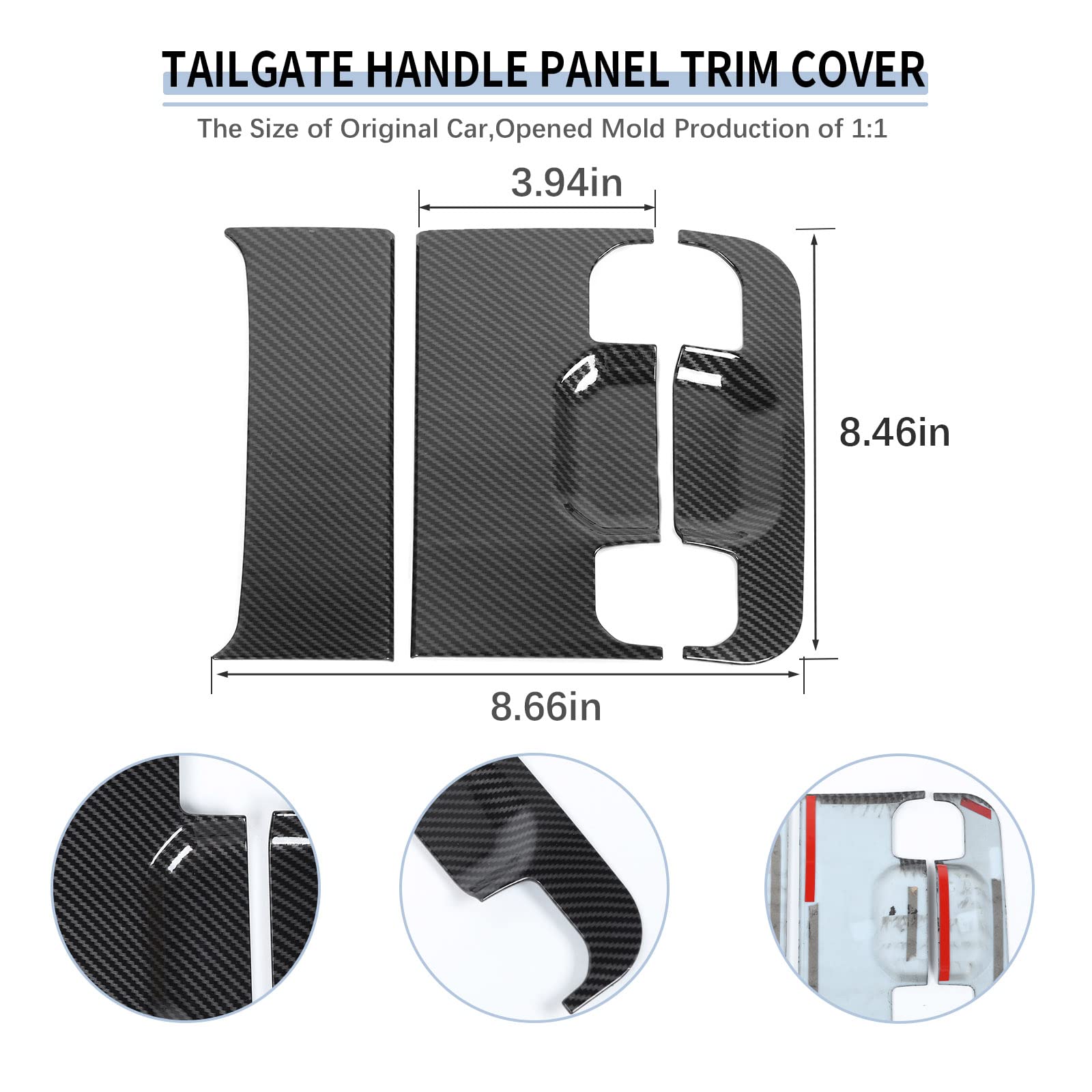 Premium Carbon Fiber Tailgate Handle Panel Trim Cover for 2018-2025 Jeep Wrangler JL JLU & Gladiator JT - Durable Exterior Accessories Upgrade for Off-Road & Daily Driving