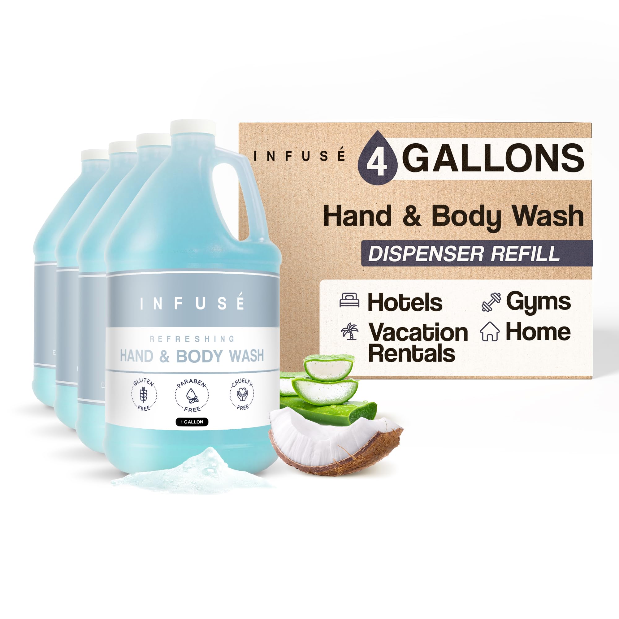 **Terra Pure Infuse Hotel Body Wash & Hand Soap Refill - 1 Gallon (Set of 4) | Bulk Soap Dispenser Refill for Hotels, Spas & Restaurants | Moisturizing & Antibacterial**