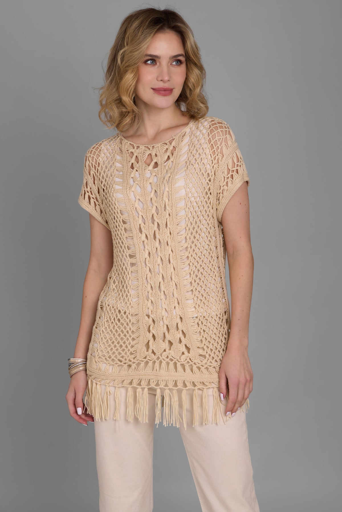 Bohemian Crochet Fringed Tunic Top for Women | Summer Beach Cover Up | Festival Outfit | Breezy Vacation Wear | Perfect for Beach, Pool, and Music Festivals