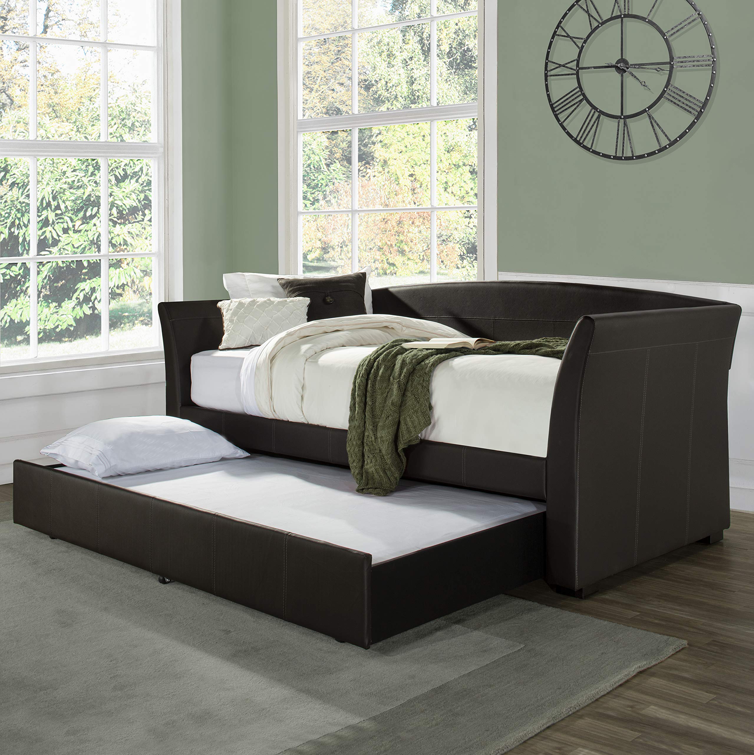 Hillsdale Furniture Montgomery Daybed with Trundle in Brown - Perfect for Guest Rooms, Small Spaces & Home Offices | Stylish & Space-Saving Sleeper Solution