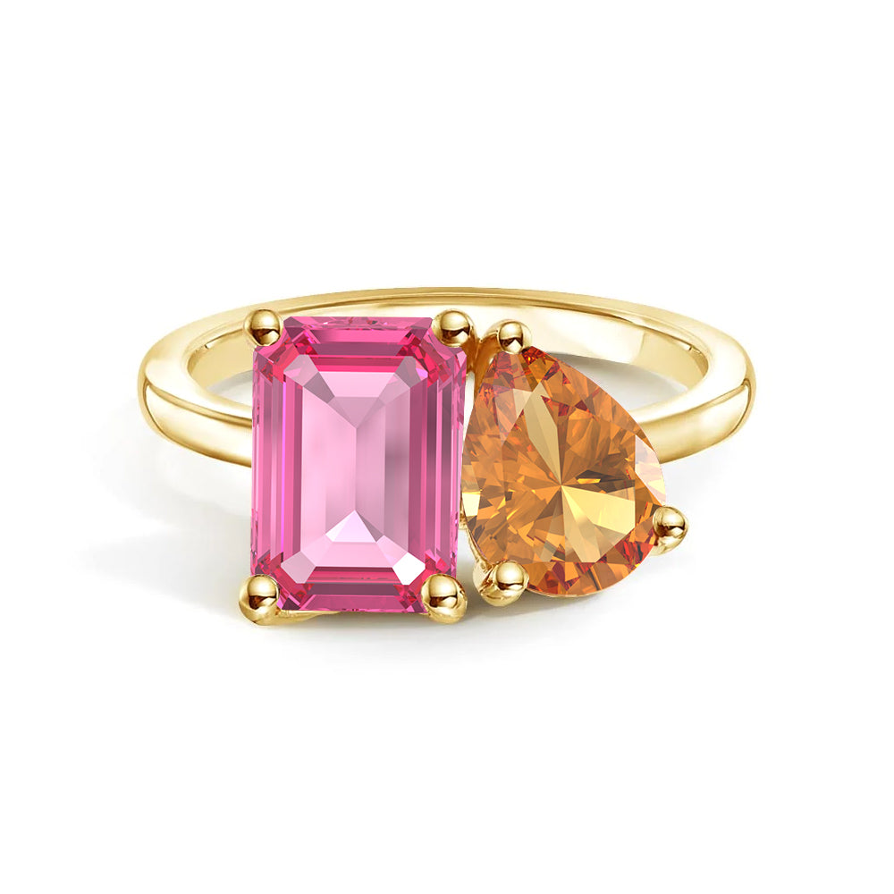 Personalized Pink Tourmaline Toi et Moi Ring - Custom Birthstone Anniversary Jewelry for Couples, Women's Romantic Gift for Valentine's Day, Engagement or Special Occasions