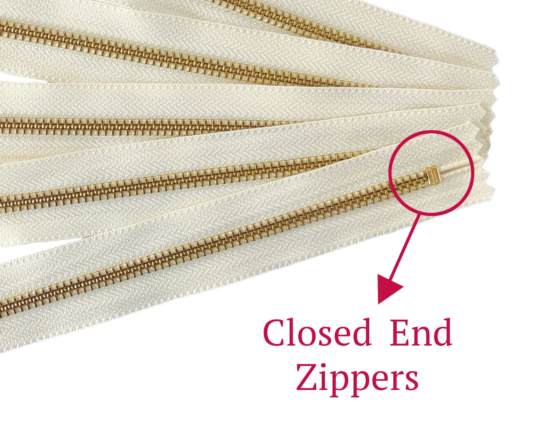 YKK Golden Brass Metal Zippers in Vanilla/Cream/Offwhite with Donut Pull - #5 Closed-End Zippers - 12 Inch (30cm) - Set of 5 for DIY Crafts, Handbags, Jackets & Garment Making - Premium Quality Fashion Accessories