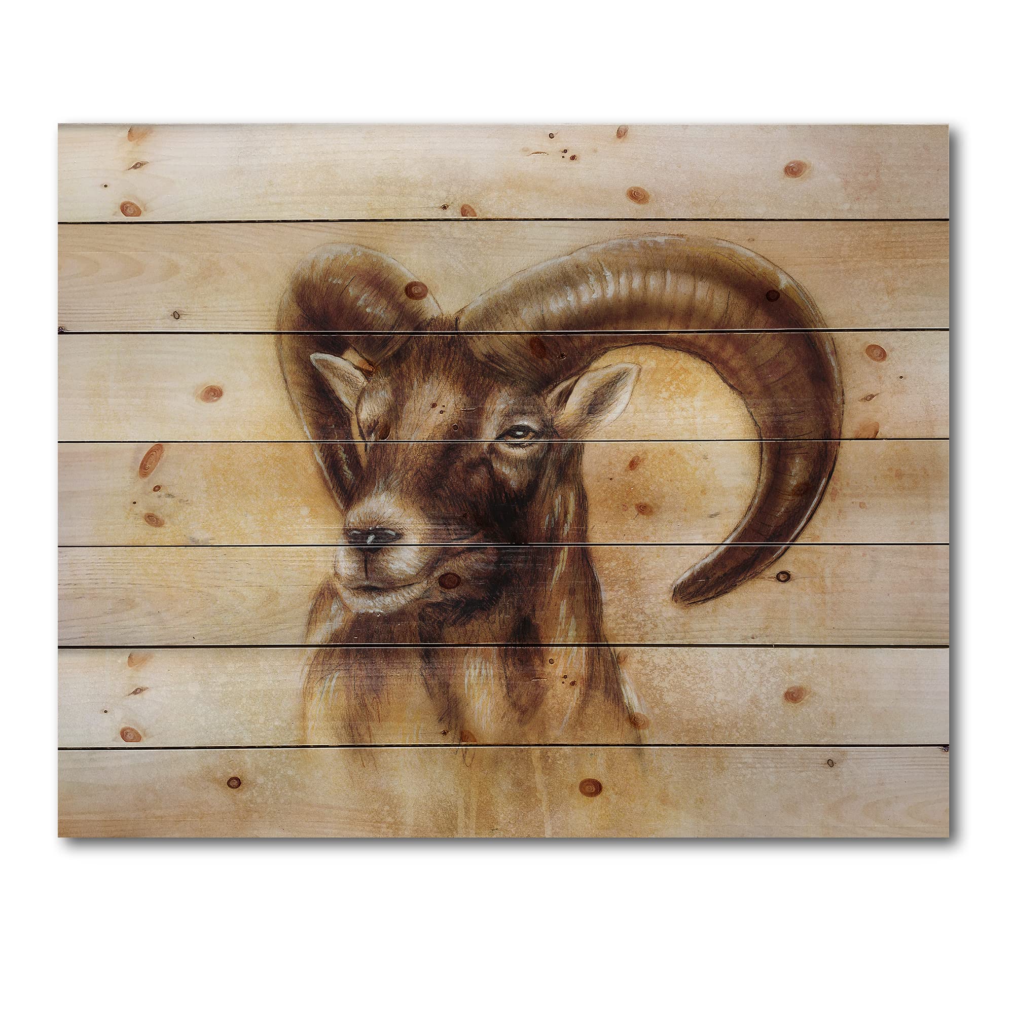 Wild Ram Wood Wall Art - Modern Pine Decor for Living Room