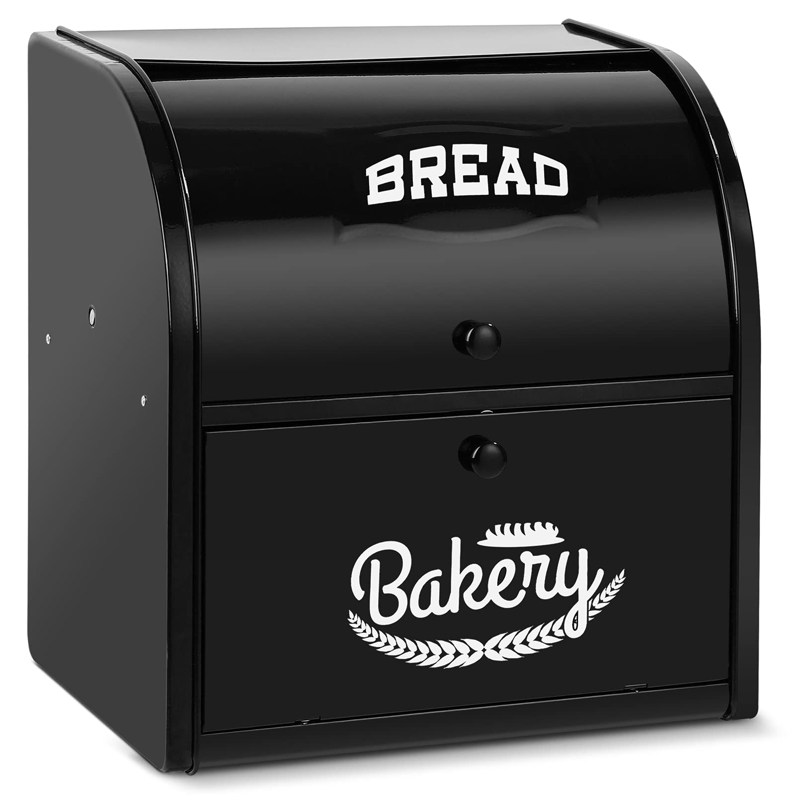 Pitmoly Stainless Steel Bread Box - 2-Tier Roll Top Design, Large Capacity Metal Bread Bin for Kitchen Counter (12.6