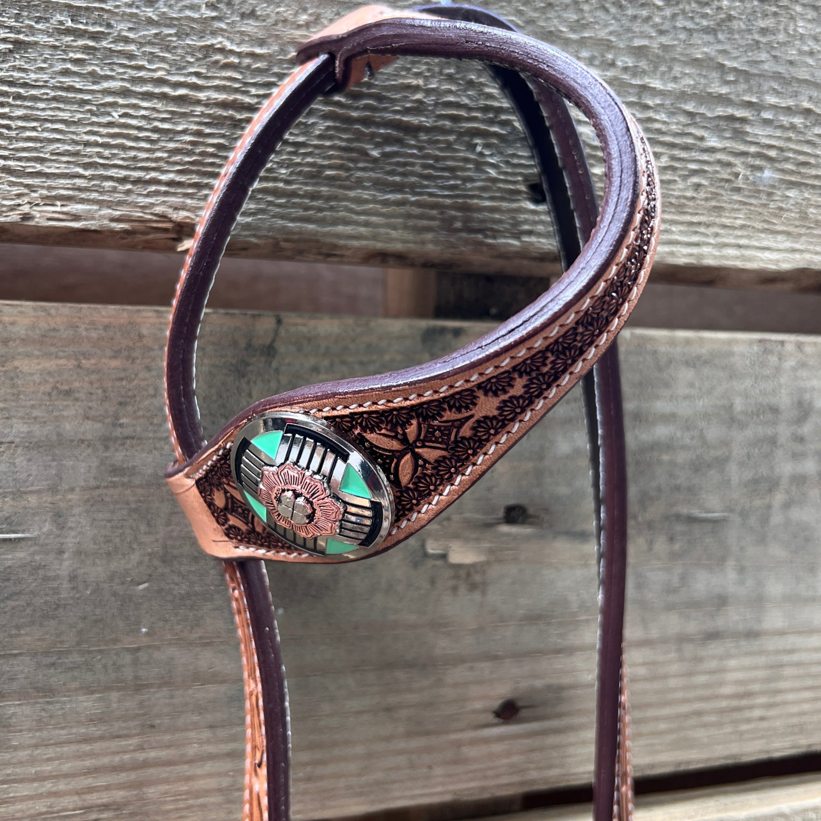 Premium Light Oil Honeycomb Turquoise One Ear & Breastcollar Horse Tack Set #OEBC622 – Perfect for Western Riding, Shows, and Trail Riding
