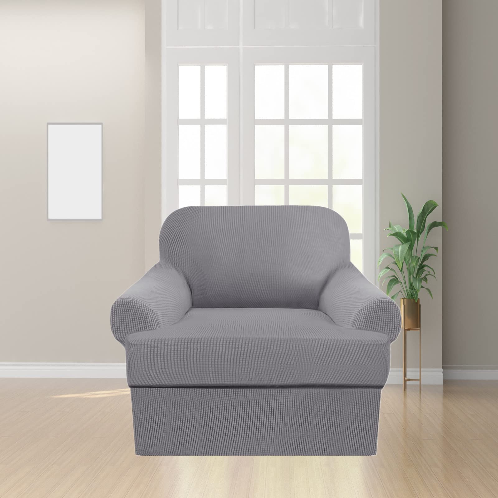 2-Piece T-Cushion Sofa Slipcovers - Thick Stretchable Couch Cover Furniture Protector for 1-Cushion Couches | LJX SOFA COVER | Perfect for Living Room, Family Room & Home Decor Protection