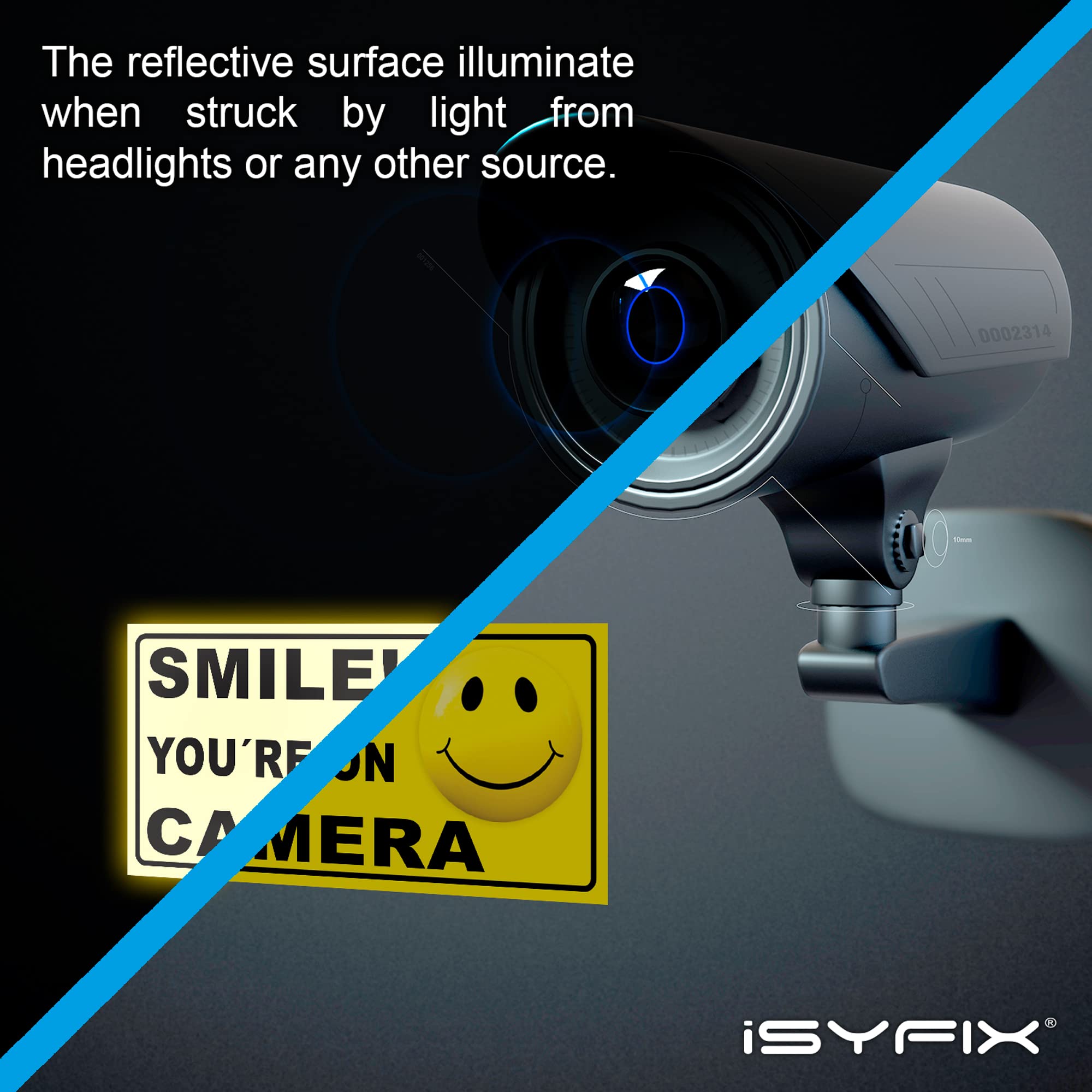 iSYFIX Smile You're On Camera Reflective Security Stickers - 6 Pack (4x2 Inch) - UV, Weather & Scratch Resistant - Durable Home & Business CCTV Warning Signs for Enhanced Security (Perfect for Doors, Windows & Driveways)