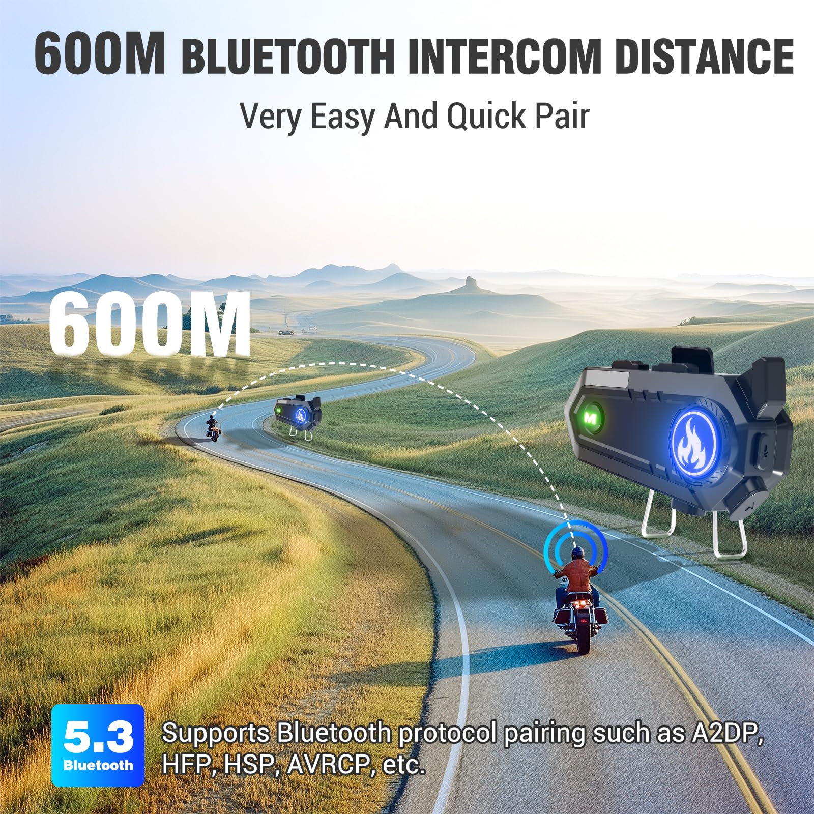 Motorcycle Helmet Bluetooth Headset C9 - Dual Mic, Intercom, Hands-Free Calls, Music, Waterproof, Noise Cancellation, Siri Wake-Up, Helmet Speakers - Perfect for Commuting, Touring & Group Rides