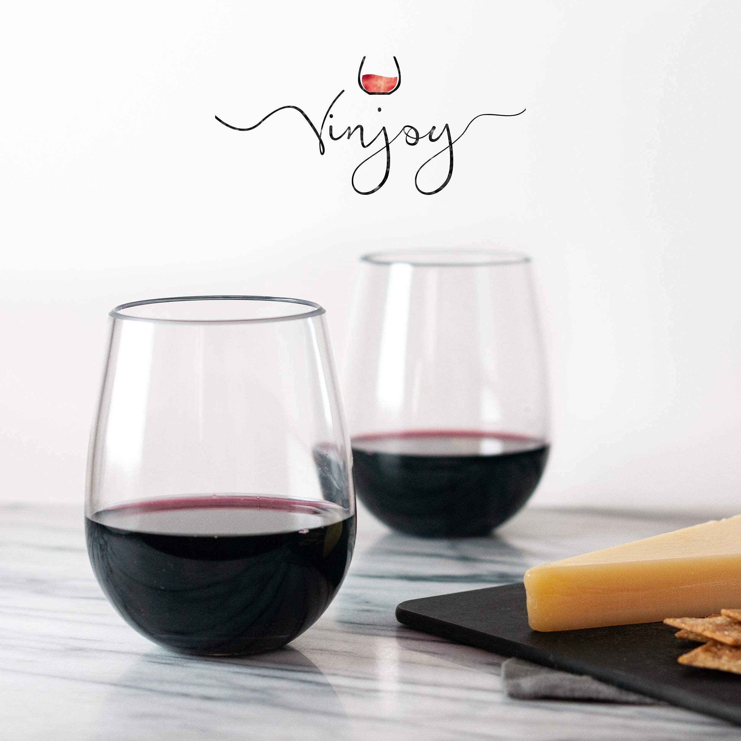 **Unbreakable 16oz Stemless Plastic Wine Glasses (Set of 16) - Shatterproof Tritan Cups for Indoor & Outdoor Parties, Picnics, BBQs - Dishwasher Safe, Durable & Reusable Barware - Red & White**