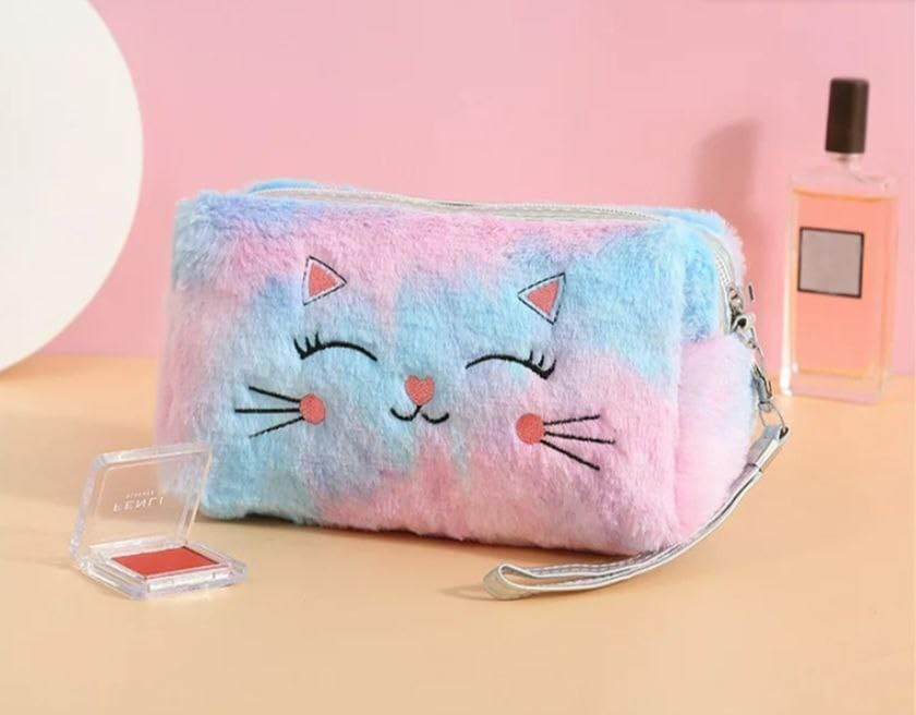 YRHP INDIA Small Fur Cosmetic Bag - Elegant Makeup Organizer with Zipper, Travel Toiletry Pouch for Women | Perfect Gift for Lipstick, Jewelry & Accessories Storage | Great for Travel, Home & Daily Use