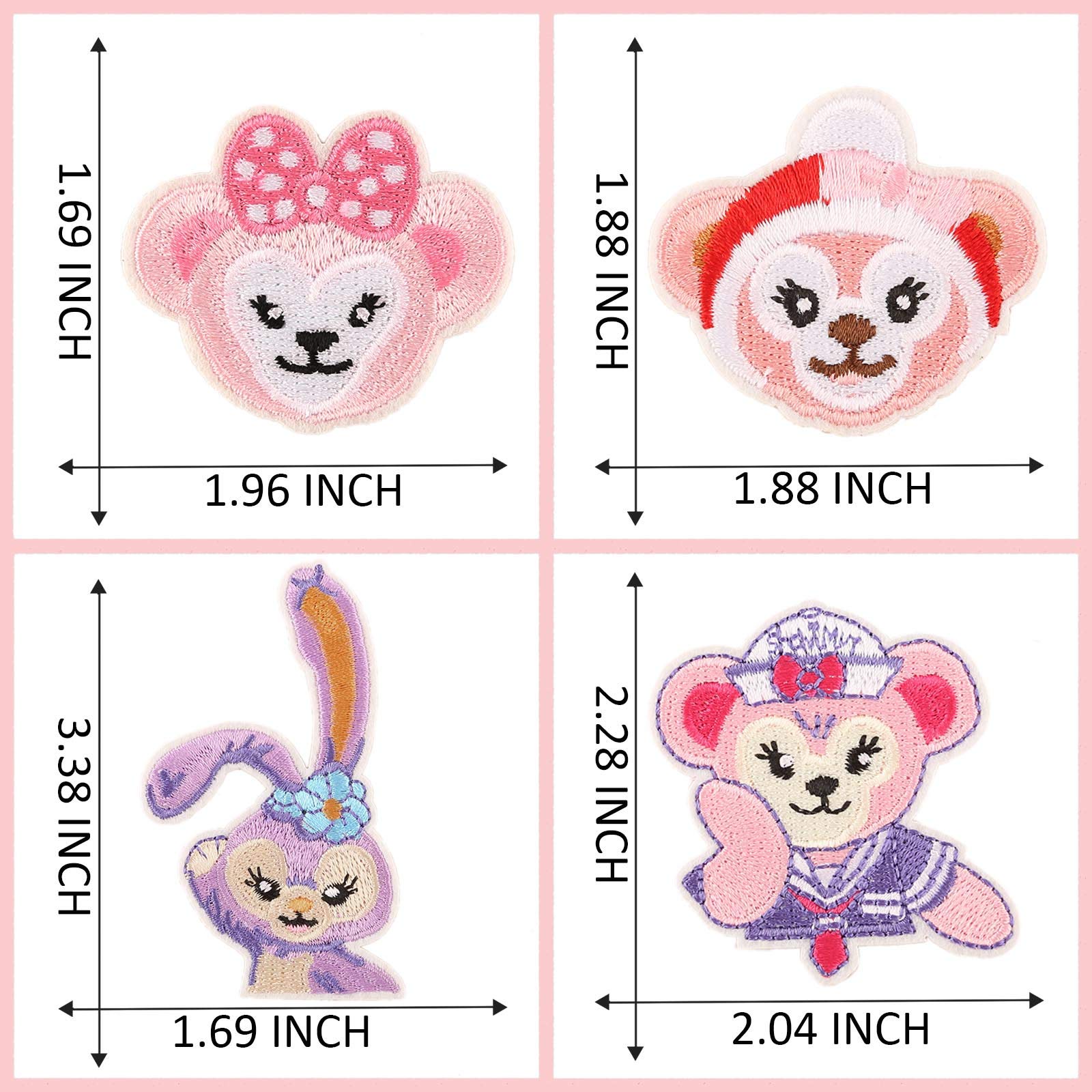 Duffy Bear and Friends 12-Piece Iron On Patches for Clothing & Jackets - DIY Sewing Appliques for Kids' Backpacks, Jeans, and Denim Jackets