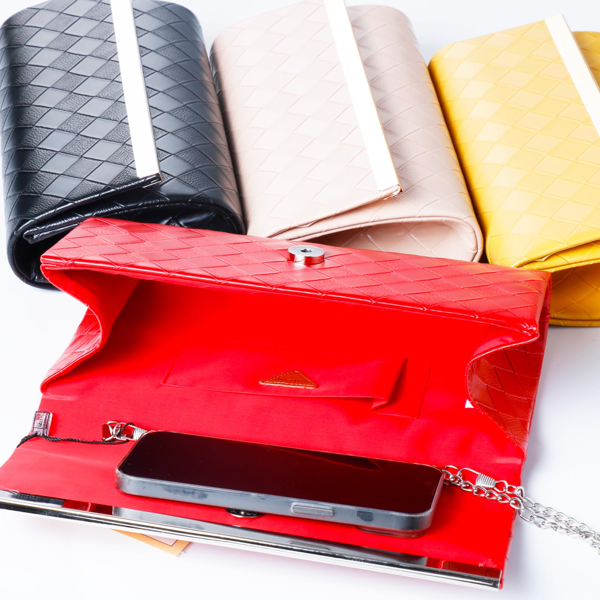 Stylish Leather Plaid Clutch Purse with Detachable Shoulder Strap - Perfect for Weddings, Parties & Travel | Elegant Women's Handbag Gift