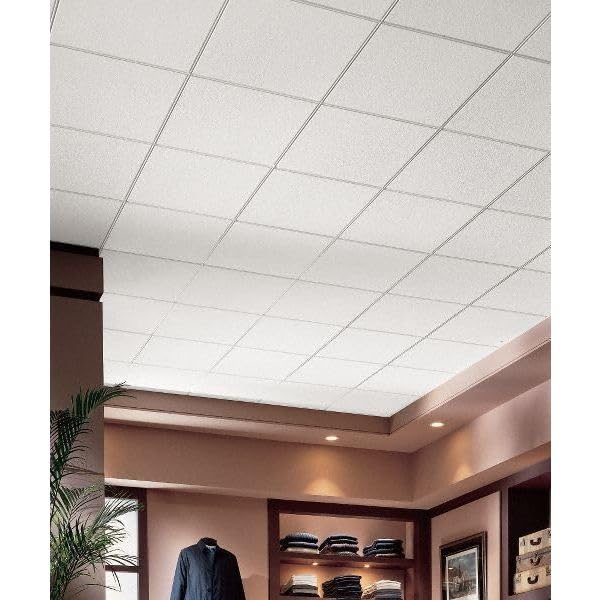 Armstrong 2x2 White Ceiling Tiles - 16 Pack Acoustic Drop Ceiling Panels for Suspended Grid System | Dune 1774 | Soundproof Office, Basement & Commercial Spaces