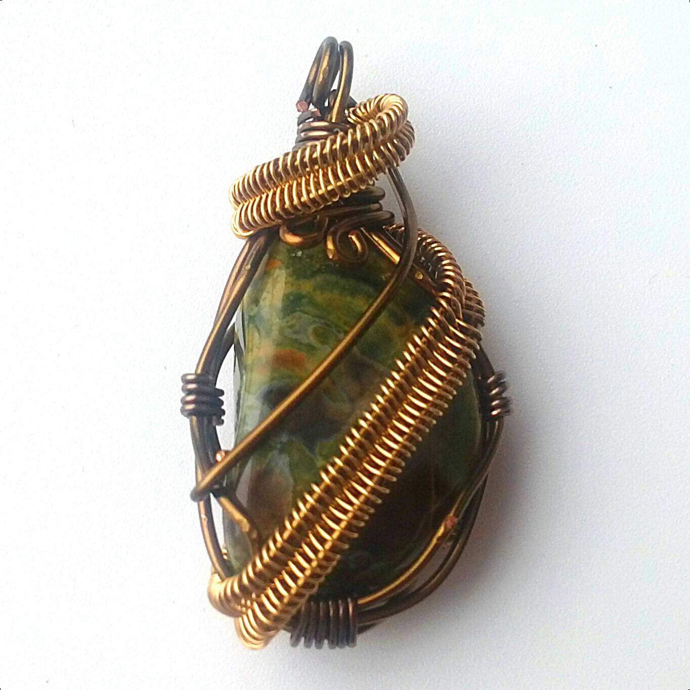 Green Rainforest Jasper Mixed Metal Necklace – Natural Stone Jewelry for Women, Healing Crystal Pendant – Perfect for Meditation, Yoga & Spiritual Gifts
