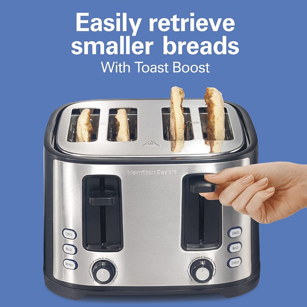 Hamilton Beach Extra Wide 4-Slot Toaster with Defrost & Bagel Functions (Model 24633C) - Perfect for Breakfast, Bagels & Frozen Foods
