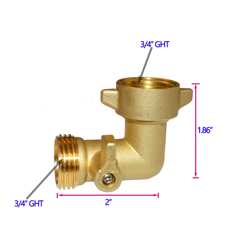 90 Degree Garden Hose Elbow with Shut Off Valve - 3/4