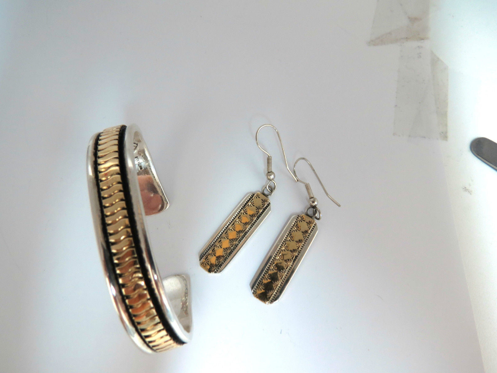 C. Harrell 14K Gold & 925 Sterling Silver Dangling Earrings and Bangle Bracelet Set - Perfect for Weddings, Parties, and Special Occasions