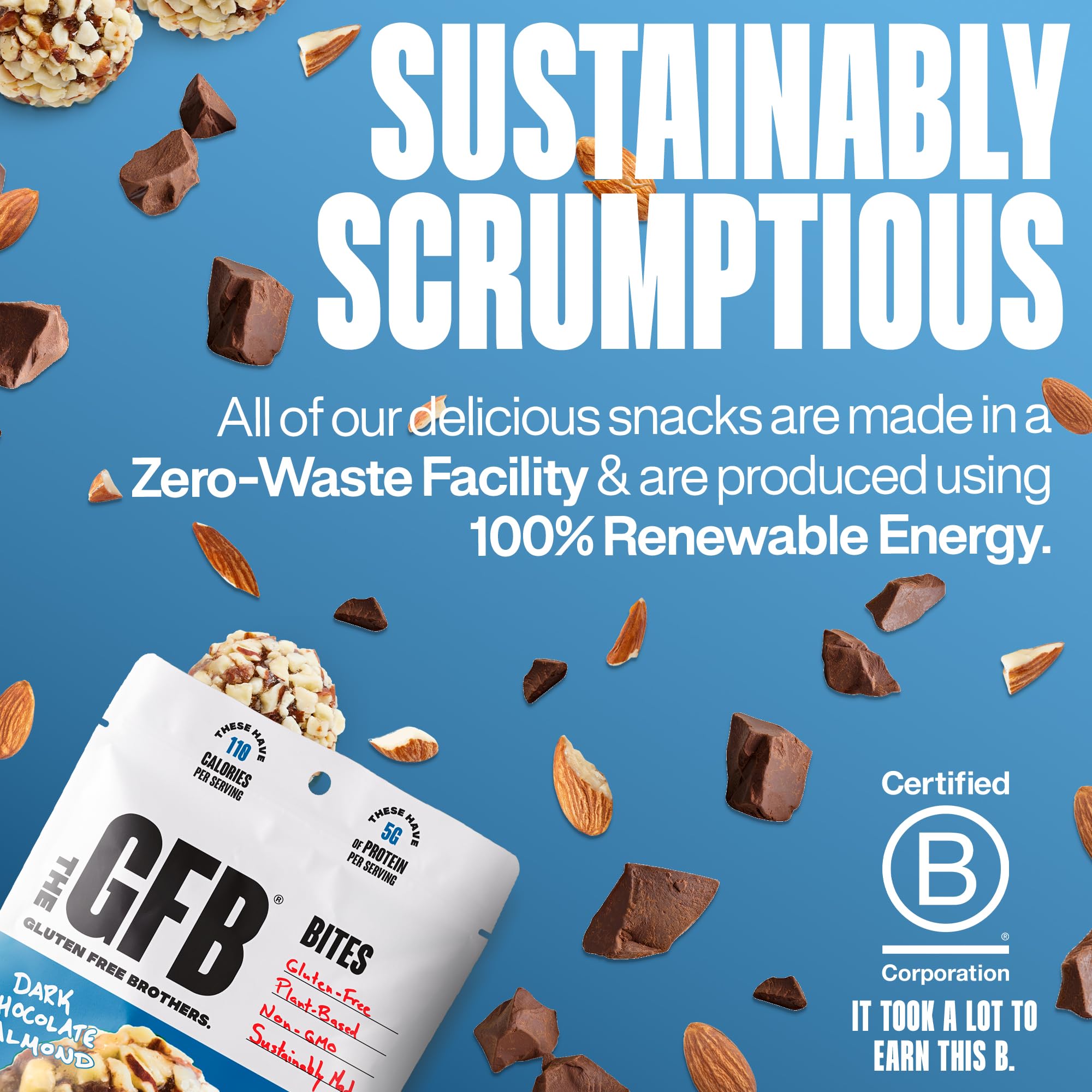 GFB Dark Chocolate Almond Protein Bites - Gluten Free, Vegan, Plant-Based, Non-GMO, Sustainably Made - Healthy Protein Energy Snacks, 4oz (6 Count) - Perfect for Post-Workout, On-the-Go & Keto Diet