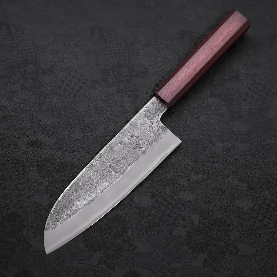 Premium Santoku Knife 165mm - White Steel #2 Nashiji Stainless Clad with Purple Urushi Handle - Japanese Kitchen Knife for Professional Chefs & Home Cooking - Perfect for Slicing, Dicing & Mincing Vegetables, Meat & Fish