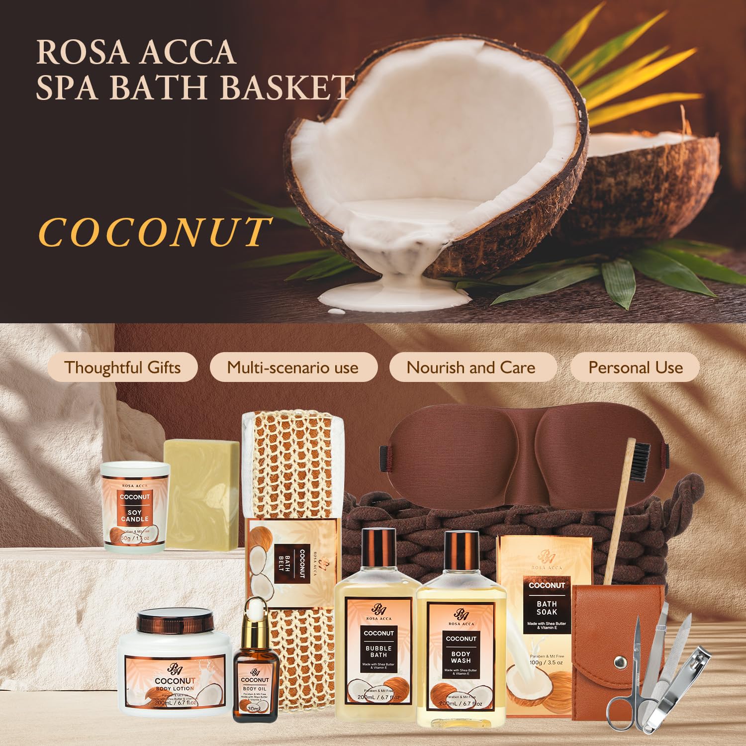 12-Piece Fathers Day Spa Gift Set - Coconut & Almond Scented Bath & Body Care Kit with Body Wash, Bubble Bath, Bath Soak & Manicure Set | Perfect Gift for Mom, Women's Birthday, Her Relaxation & Home Spa Experience
