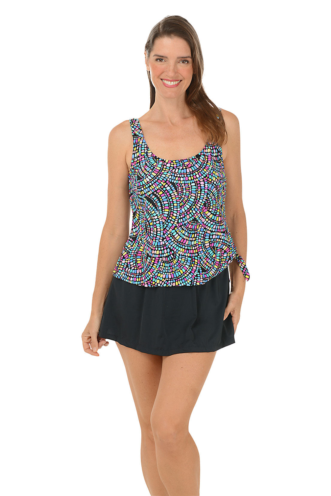 Colorburst Faux Tankini Swim Dress for Women - Floral Print Swimwear with Skirt & Built-in Bra - Perfect for Beach, Pool & Vacation
