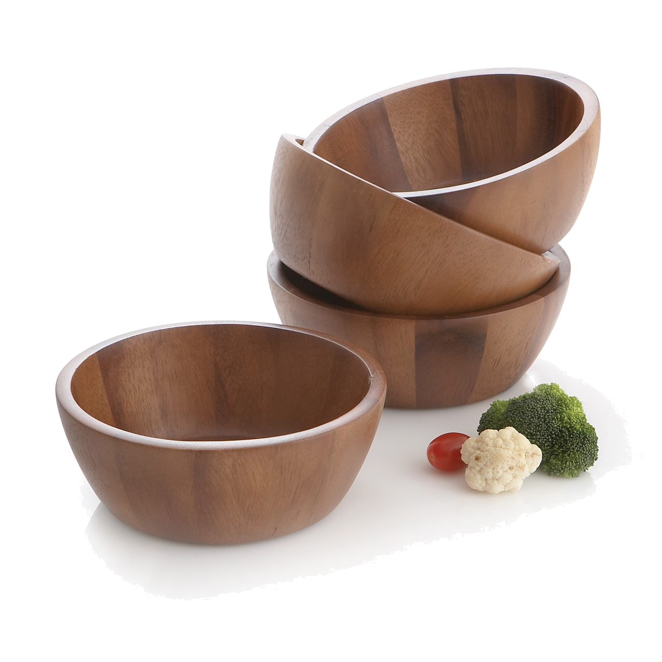 Woodard & Charles Acacia Wood Snack Serving Bowl Set of 4 - 6.5