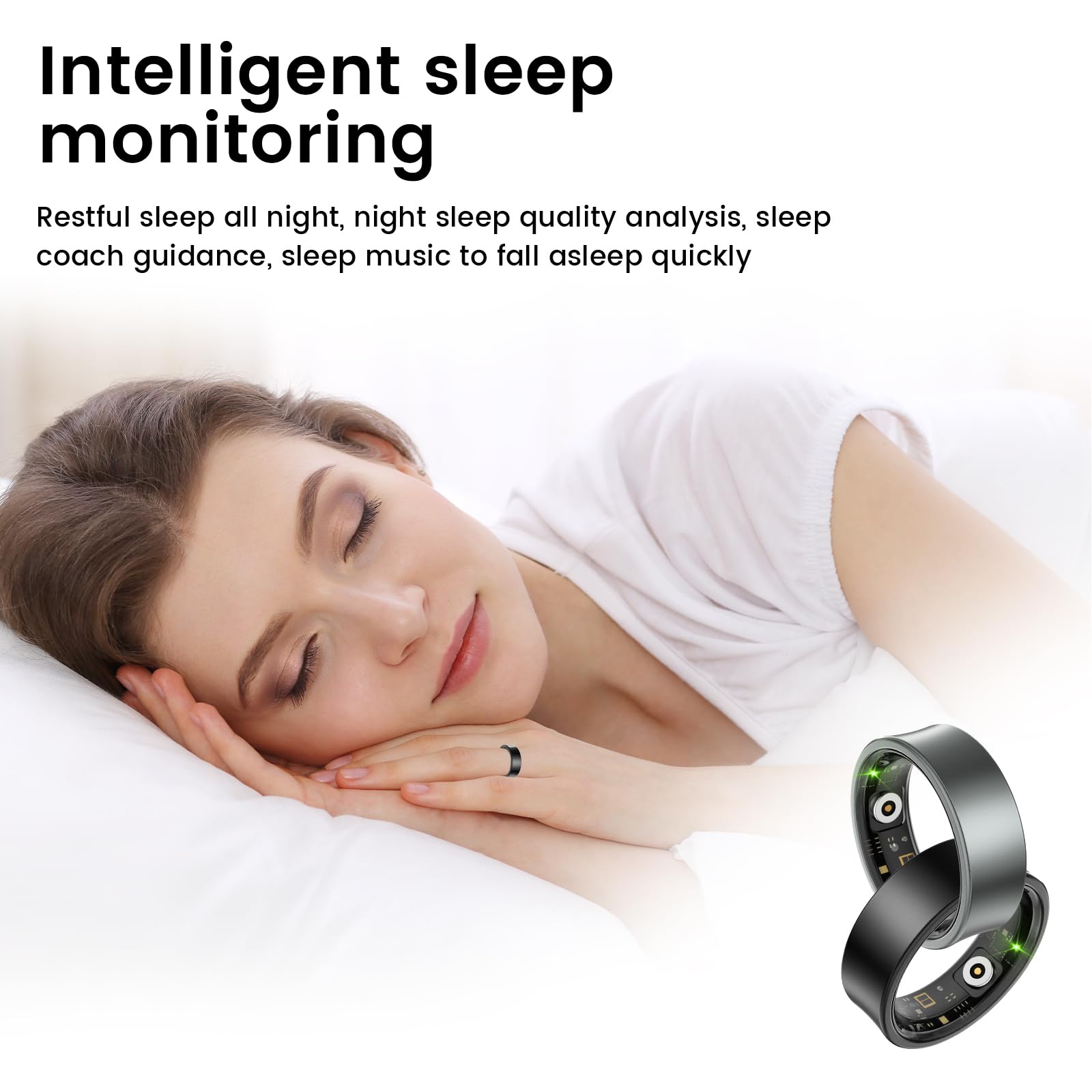 Smart Ring Health & Fitness Tracker for Men & Women - Heart Rate, Blood Oxygen, Sleep Monitor with Waterproof Design | Activity Tracking for Workouts, Daily Health & Sleep Improvement (Black, Size 12)