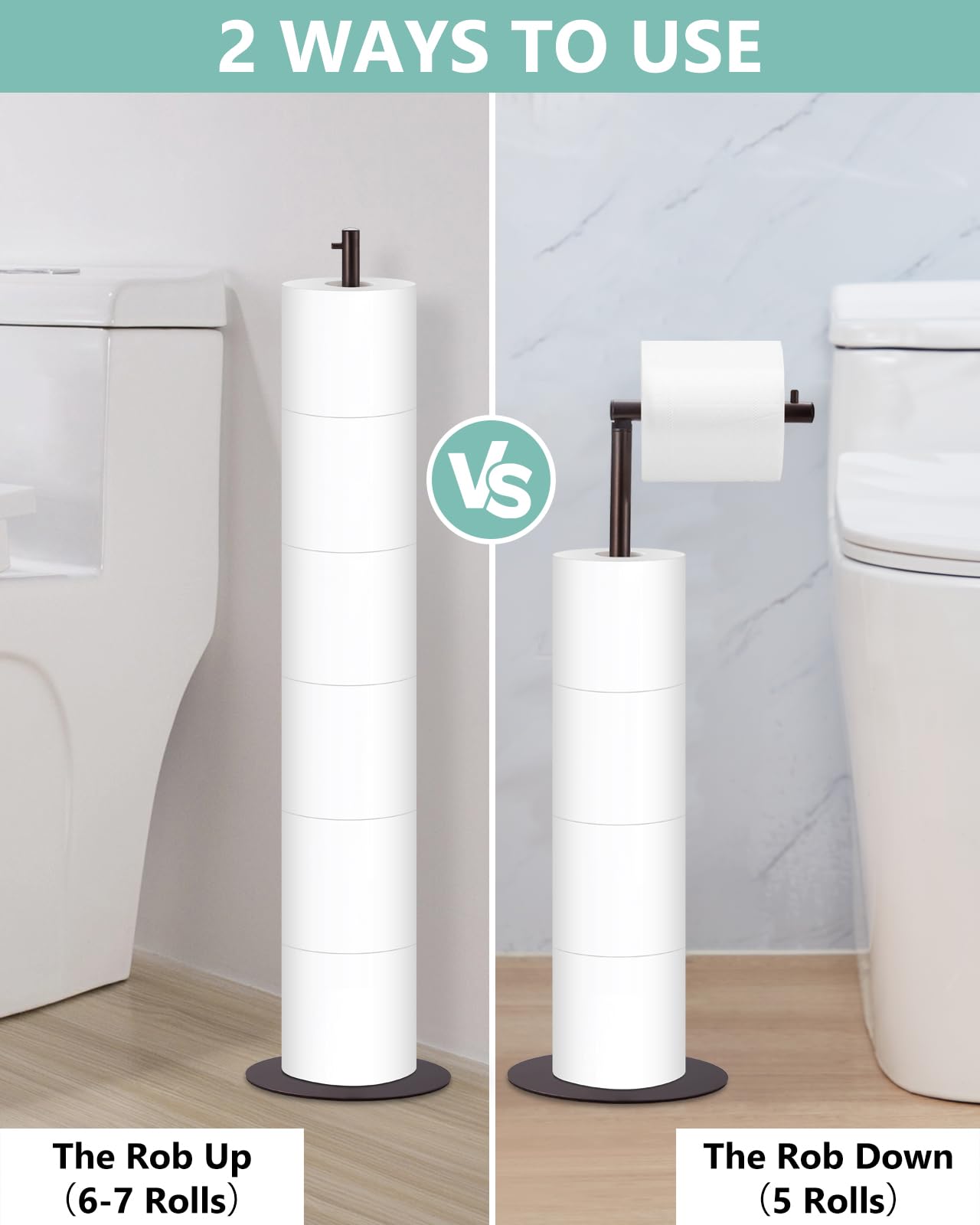 Free Standing Toilet Paper Holder Stand with 4-Roll Reserve - Modern Bathroom Tissue Roll Dispenser in Oil Rubbed Bronze by Housen Solutions - Perfect for Home, Office, and RV Bathroom Organization