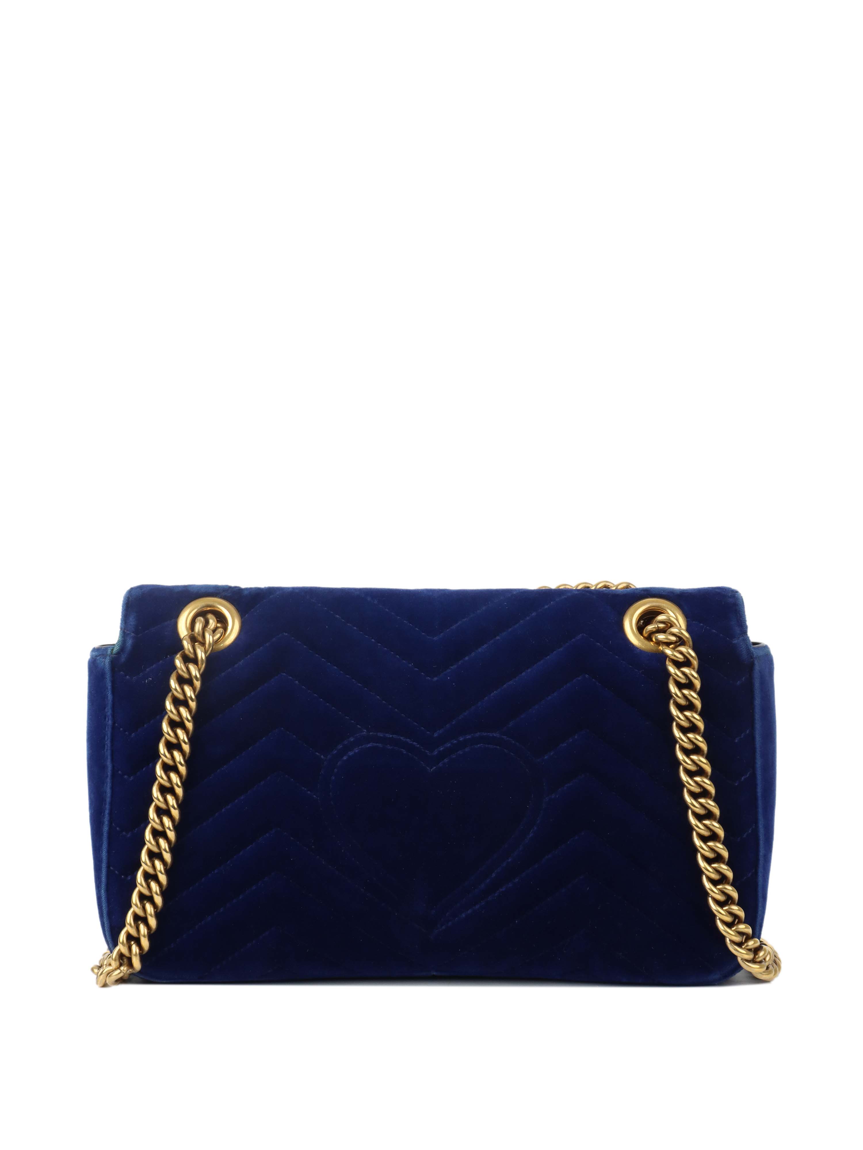 Gucci Blue Velvet Marmont Shoulder Bag for Women | Luxury Designer Handbag | Perfect for Evening Parties, Date Nights & Special Occasions