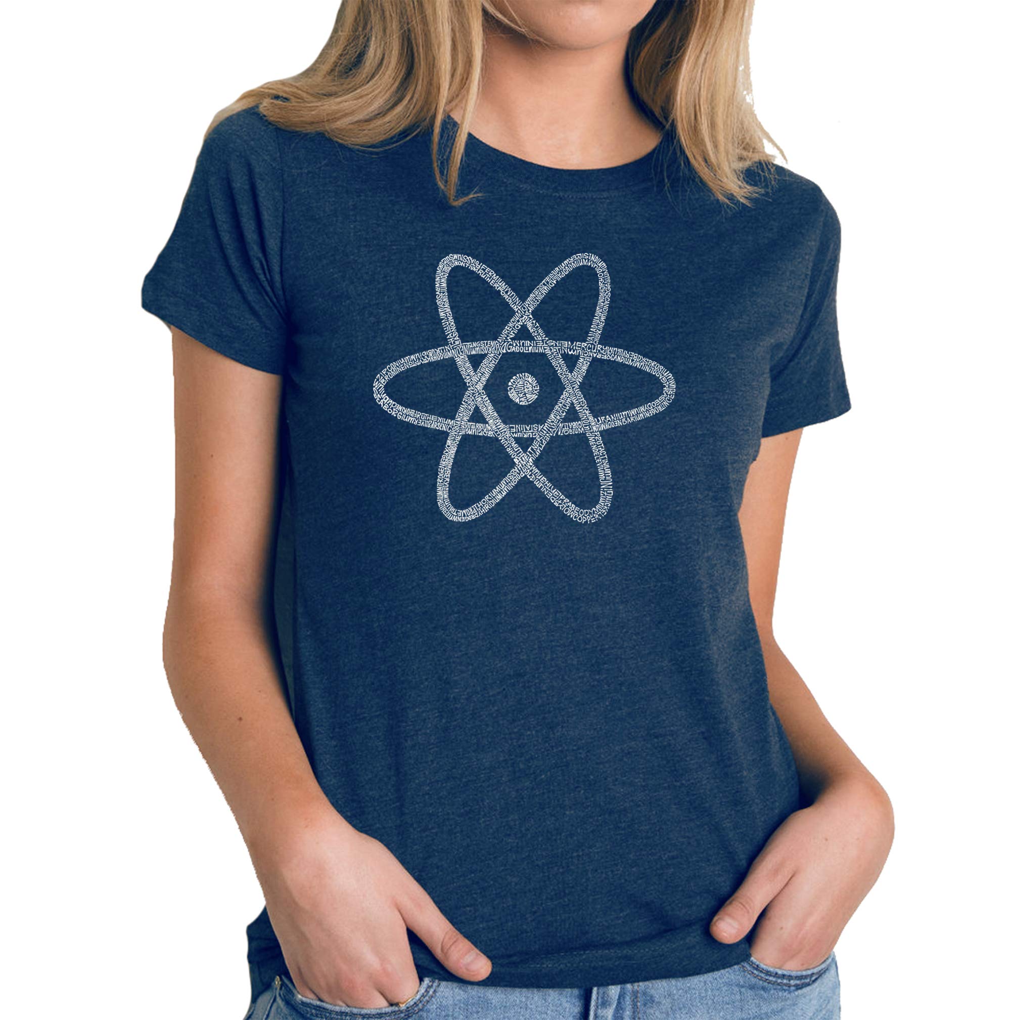 LA POP ART Women's Premium Blend Word Art T-Shirt - Atom Graphic Tee | Soft Cotton Comfort Fit Casual Top for Everyday Wear | Perfect for Street Style, Music Festivals & Artistic Outfits