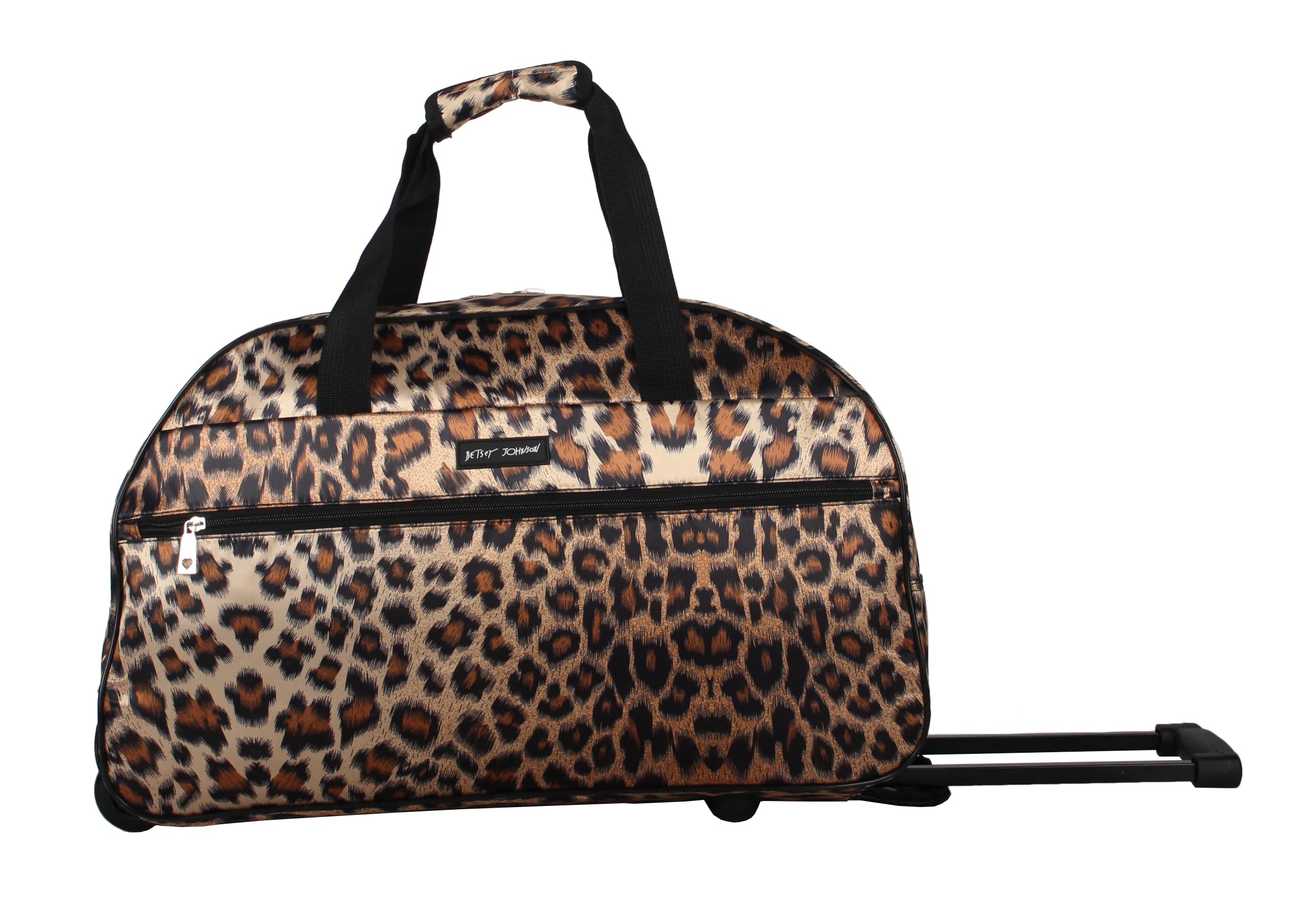 Betsey Johnson Designer 22 Inch Lightweight Leopard Print Duffel Bag - Weekender Overnight Business Travel Carry On Luggage with 2 Rolling Wheels - Perfect for Air Travel, Gym & Weekend Getaways