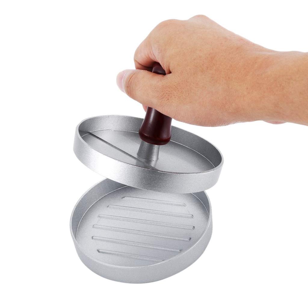 2-Pack Non-Stick Hamburger Press - Aluminum Alloy Patty Maker Mold with Wooden Handle for Perfect Homemade Burgers - Ideal for BBQ, Kitchen, and Outdoor Cooking