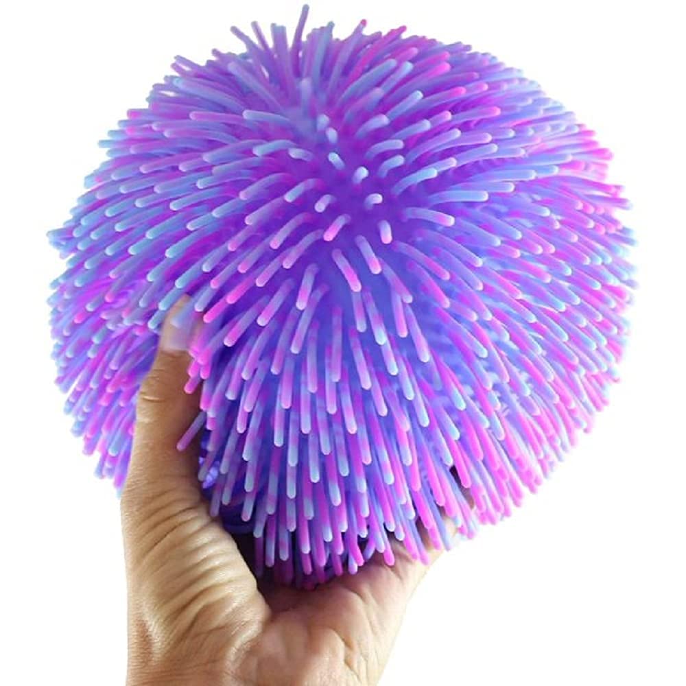 9 Inch Thick Squishy Puffer Ball - Stress Relief & Sensory Fidget Toy for Kids & Adults - Tie-Dye Purple Color - Perfect for Anxiety Relief, Office Desk & Classroom Use