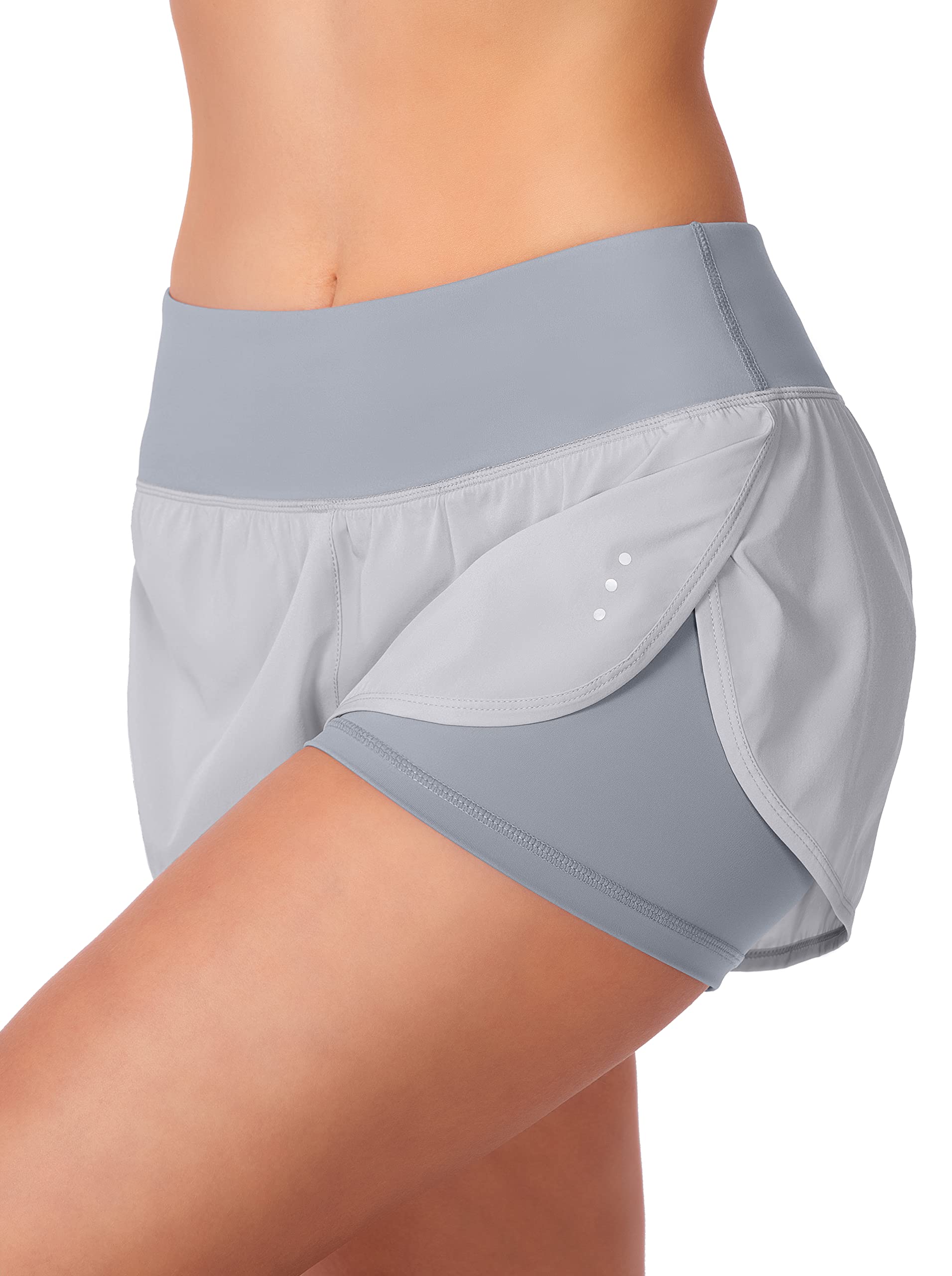 Women's 2-in-1 High Waisted Running Shorts with Zipper Pockets - Spandex Workout Athletic Shorts for Gym, Yoga & Outdoor Activities