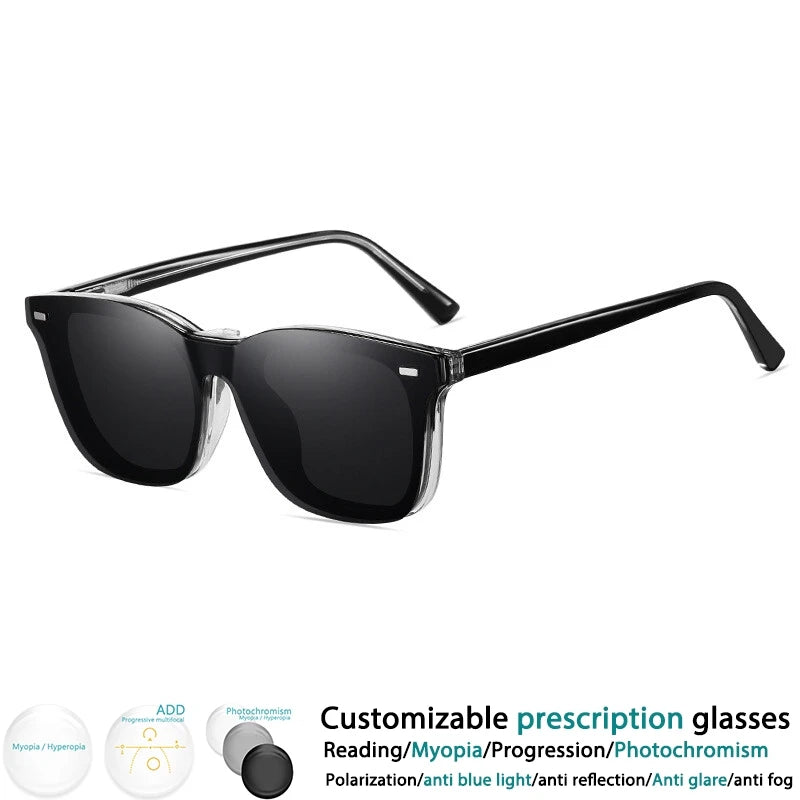 CCSpace Women's Square Full Rim Eyeglasses with Clip-On Sunglasses - Lightweight TR90 Alloy Frame - Fashionable Reading Glasses for Work, Driving & Outdoor Activities