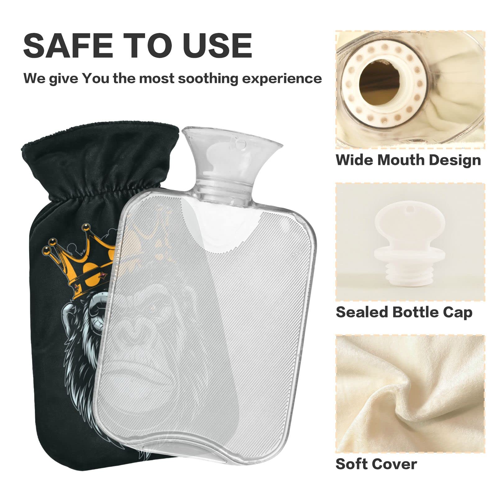 2L Transparent Hot Water Bottle with Cover - Large Warm Water Bag for Pain Relief, Hot & Cold Therapy - Perfect for Bed, Hand & Feet Warmer (Monkey Gorilla Design)