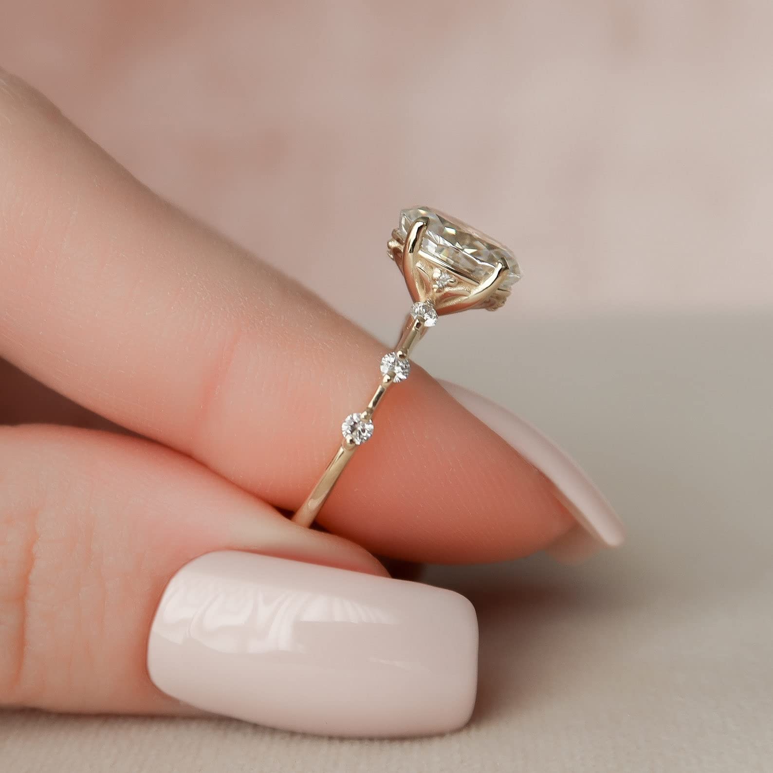1.5 CT Oval Cut Moissanite Engagement Ring for Women - 18K Gold Plated Sterling Silver with Side Stones - Dainty Wedding, Anniversary, or Promise Ring - Perfect for Proposals, Bridal Jewelry & Special Occasions