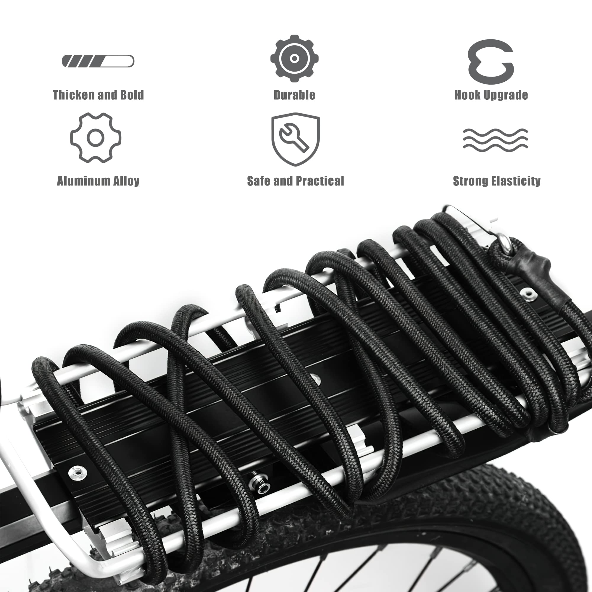40 Inch Heavy Duty Bungee Cords with Carabiner Hooks - 6 Pack Extra Strong Elastic Straps for Outdoor Camping, Luggage, Bike Rack, Cargo Tie Down - Durable Black Bungee Ropes for Secure Fastening & Storage