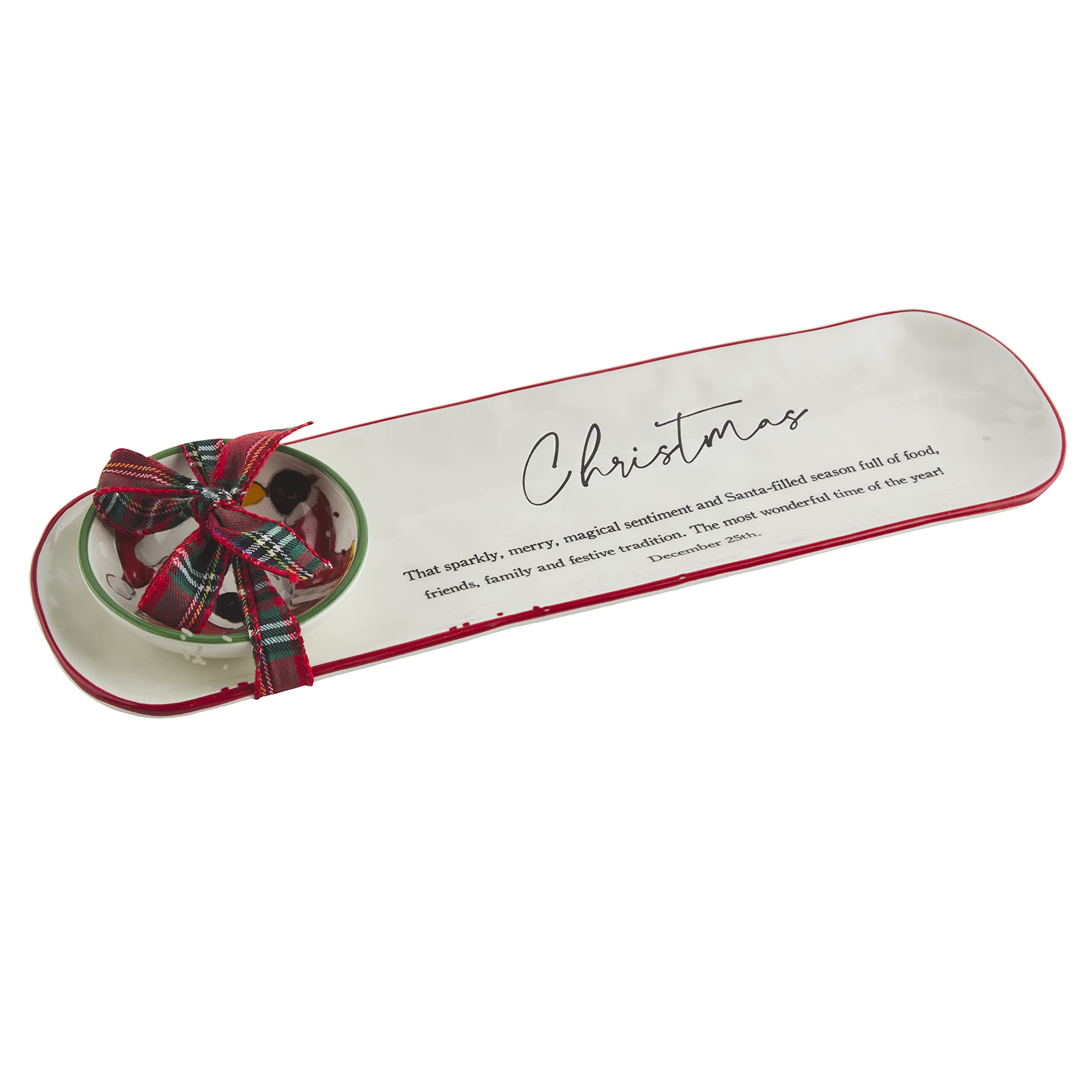 Ceramic Christmas Santa Serving Tray & Dip Bowl Set - Holiday Party Platter for Appetizers, Cookies & Festive Entertaining