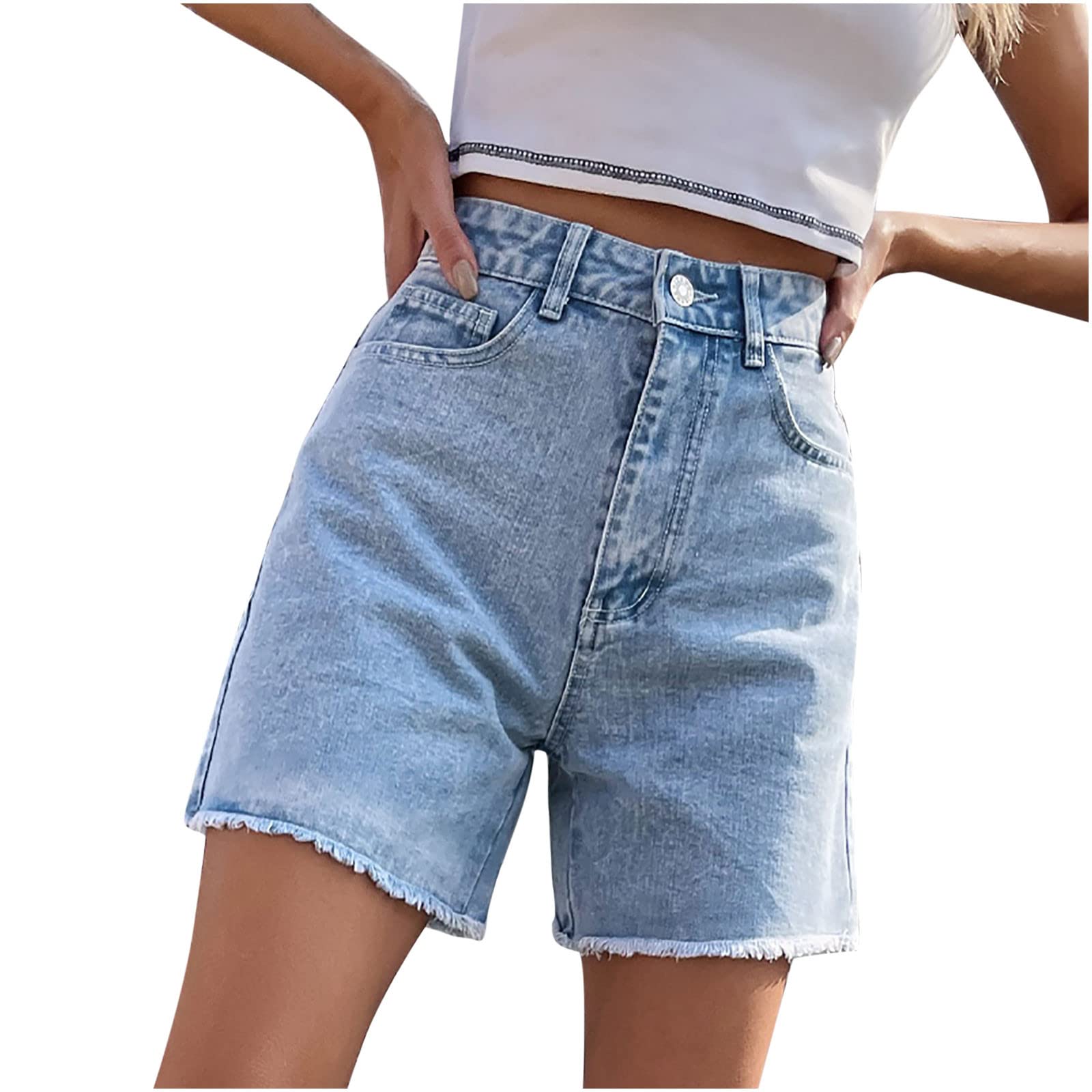 JEGULV Women's High Waisted Ripped Denim Shorts - Stretchy Summer Jeans with Pockets for Casual Outings